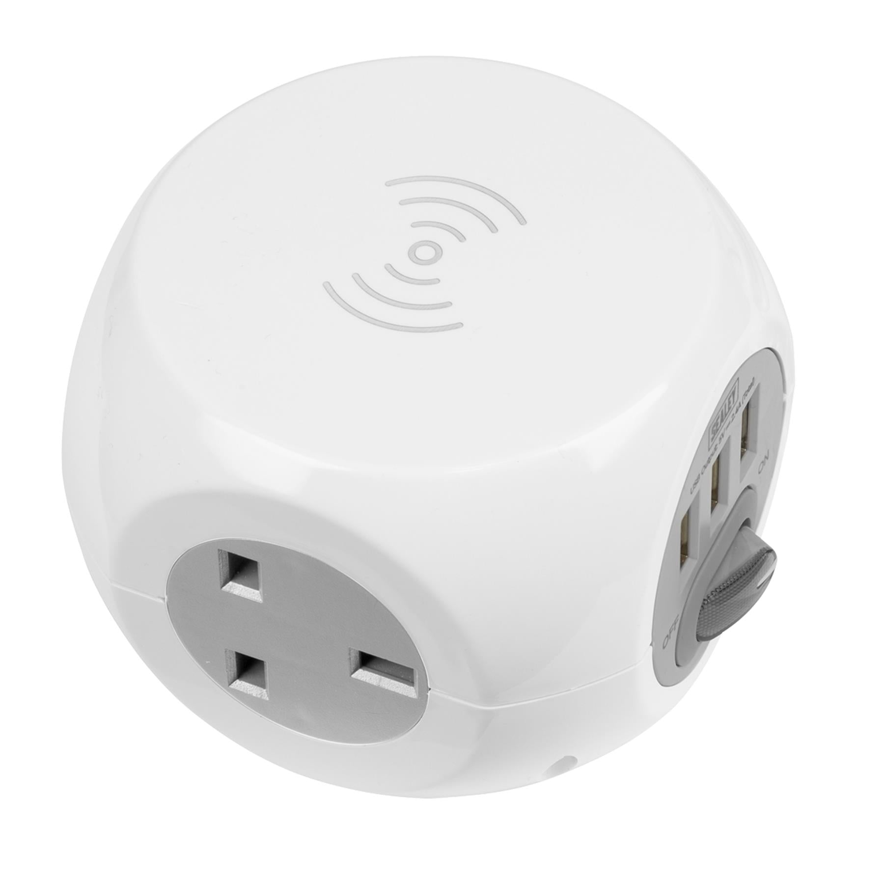 Sealey Ext. Cable Cube 1.4m 3 x 230V + 3xUSB & Wireless Charge Pad