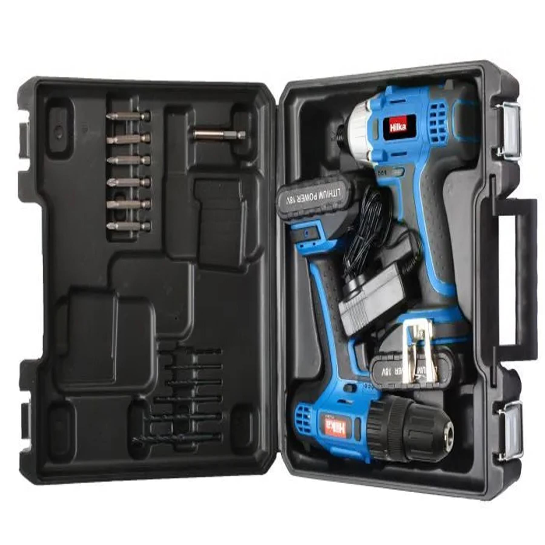 Hilka 18V Li-ion Cordless Drill Driver Electric Impact Driver Drills With 2 Batteries