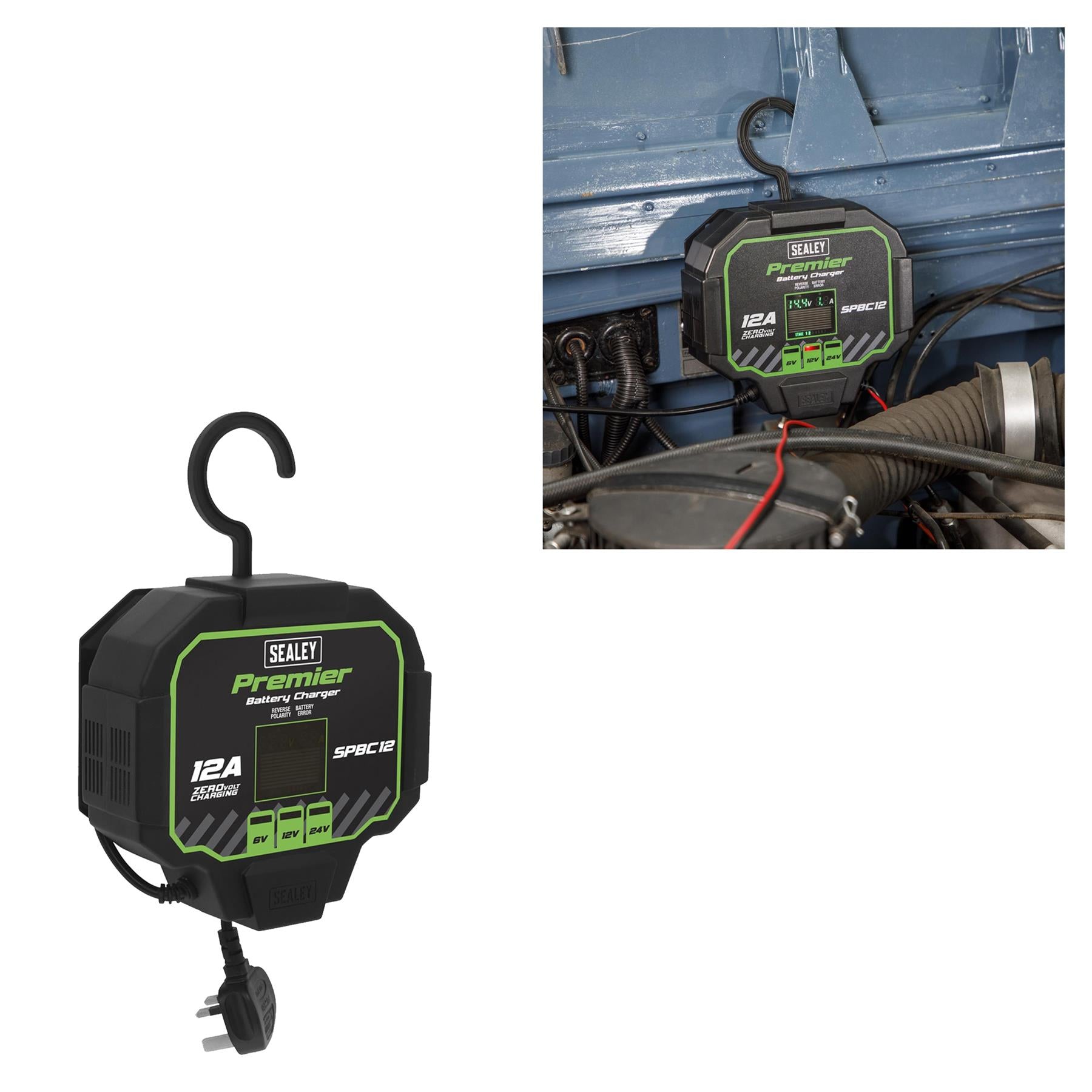 Sealey Battery Charger 12A Fully Automatic Reverse Polarity Short Circuit