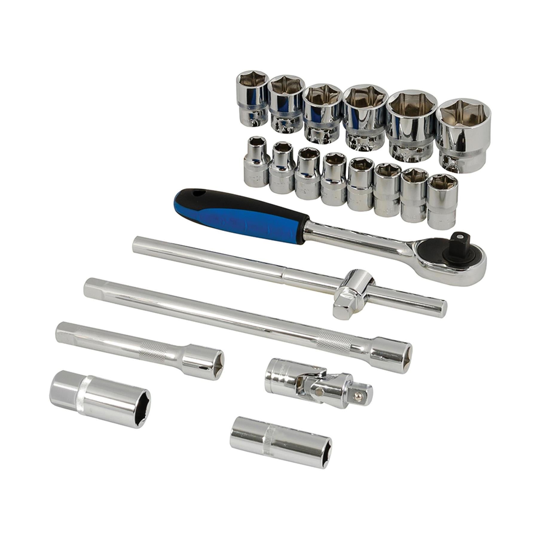 21Pce 2" Drive Metric Wrench Set 1/2" Drive Chrome Vanadium Sliding T-Bar