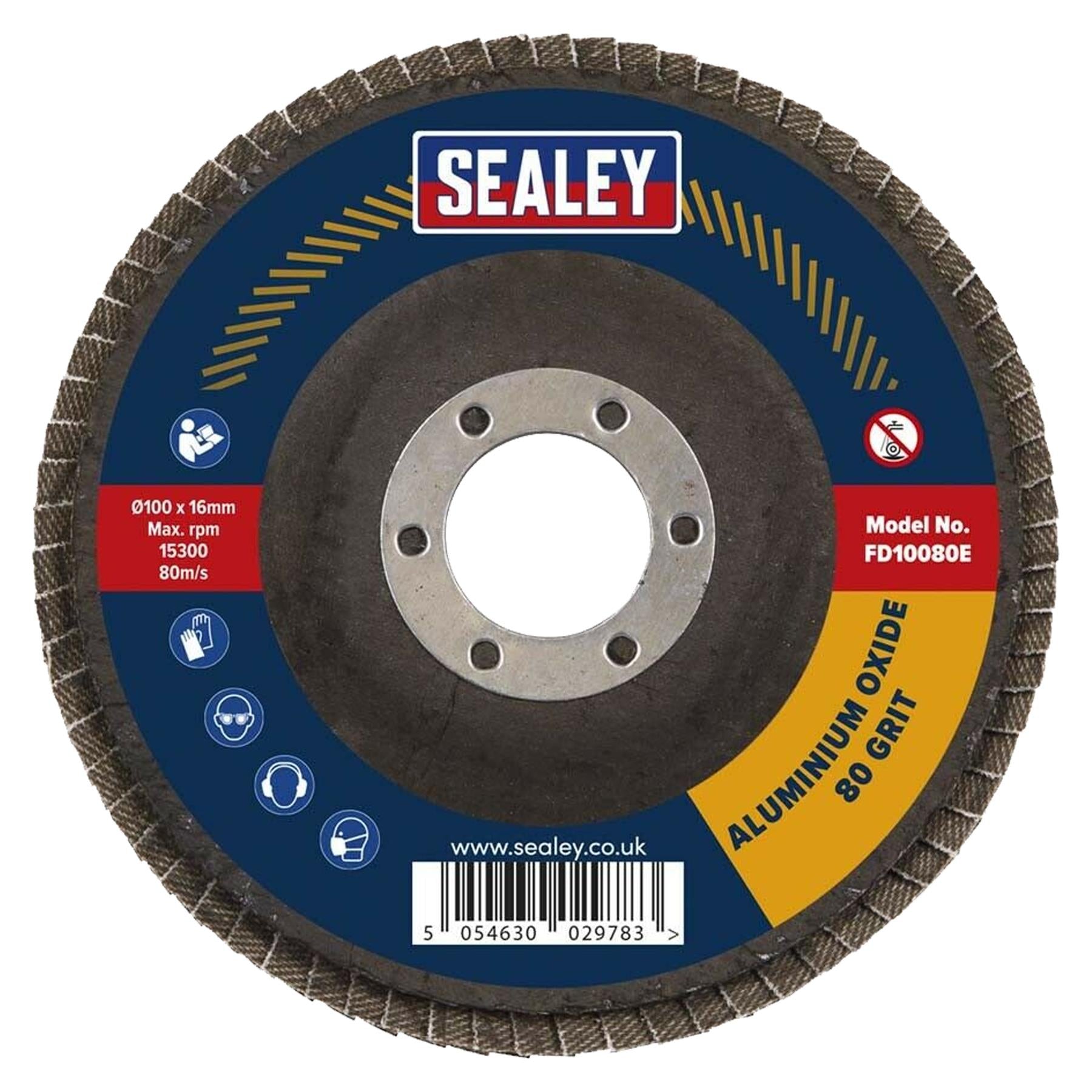Sealey Flap Disc Aluminium Oxide 100mm 16mm Bore 80Grit