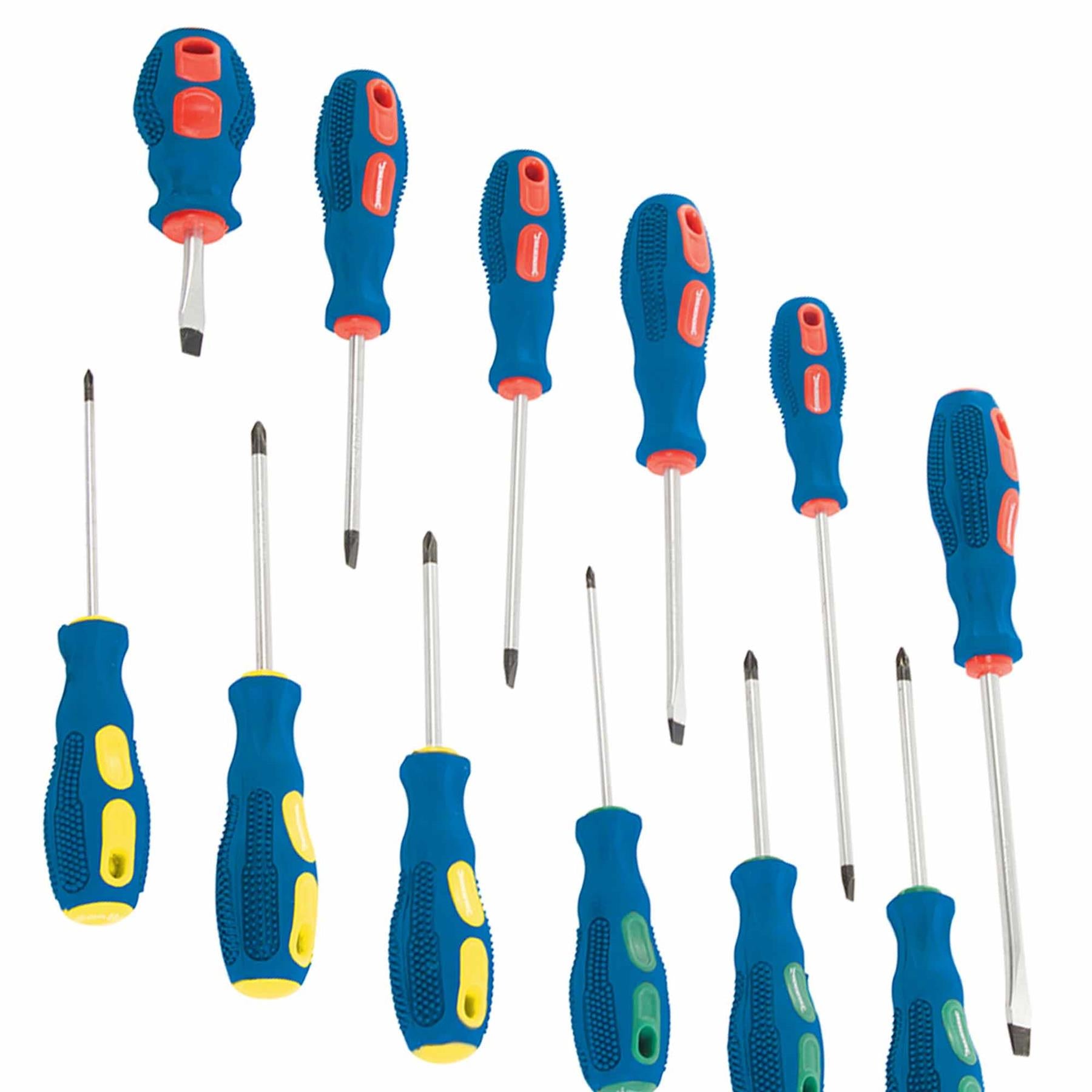 12 Piece Screwdriver Set PZ Flat Slotted Phillips Pozidrive Magnetic Tip