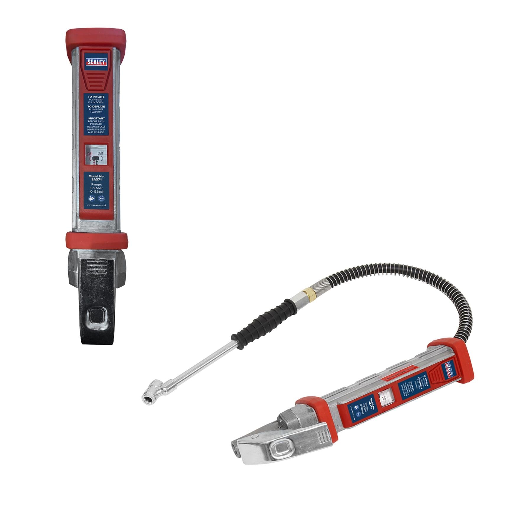 Sealey Tyre Inflator 0.5m Hose with Twin Push-on Chuck