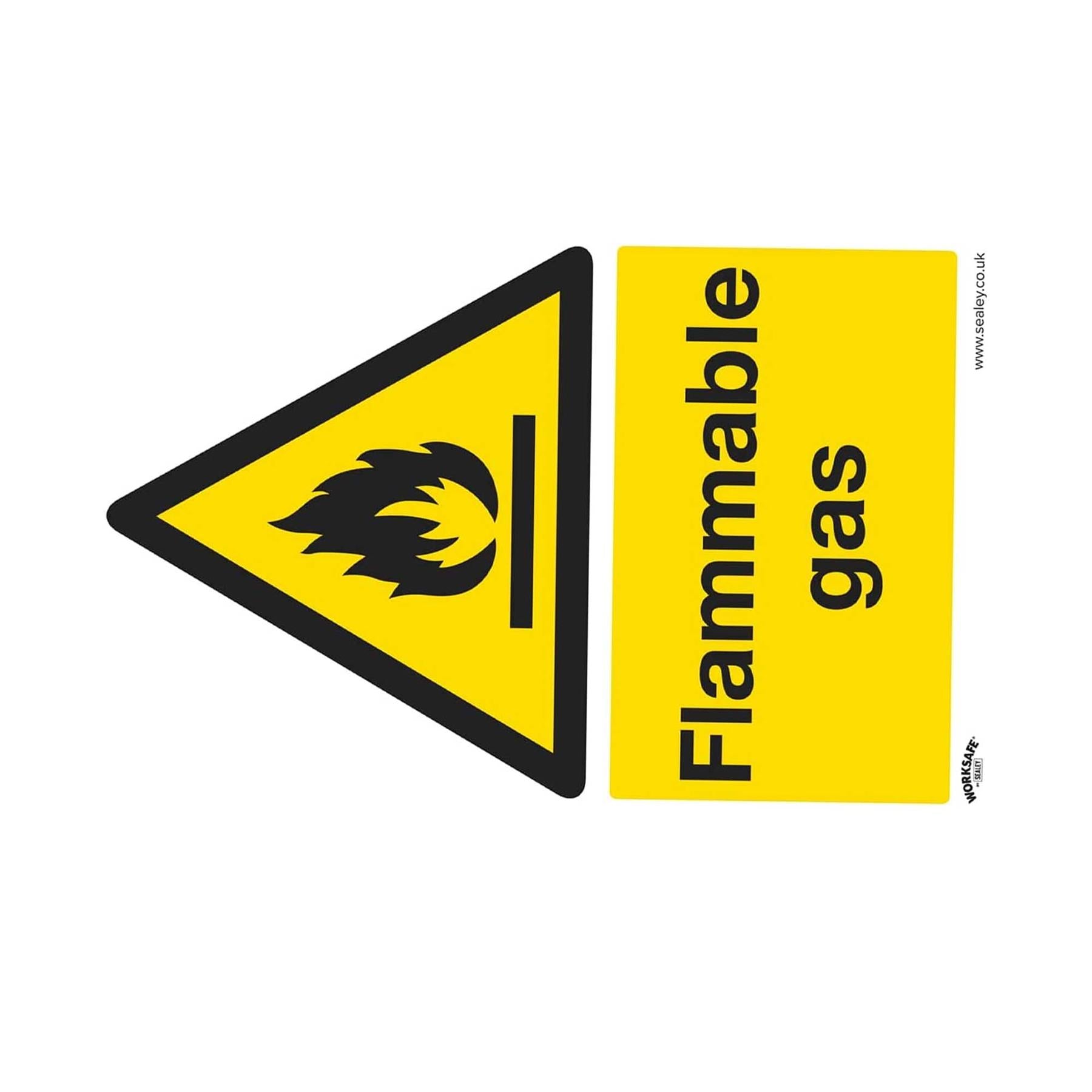 Sealey Warning Safety Sign - Flammable Gas - Self-Adhesive Vinyl - Pack of 10