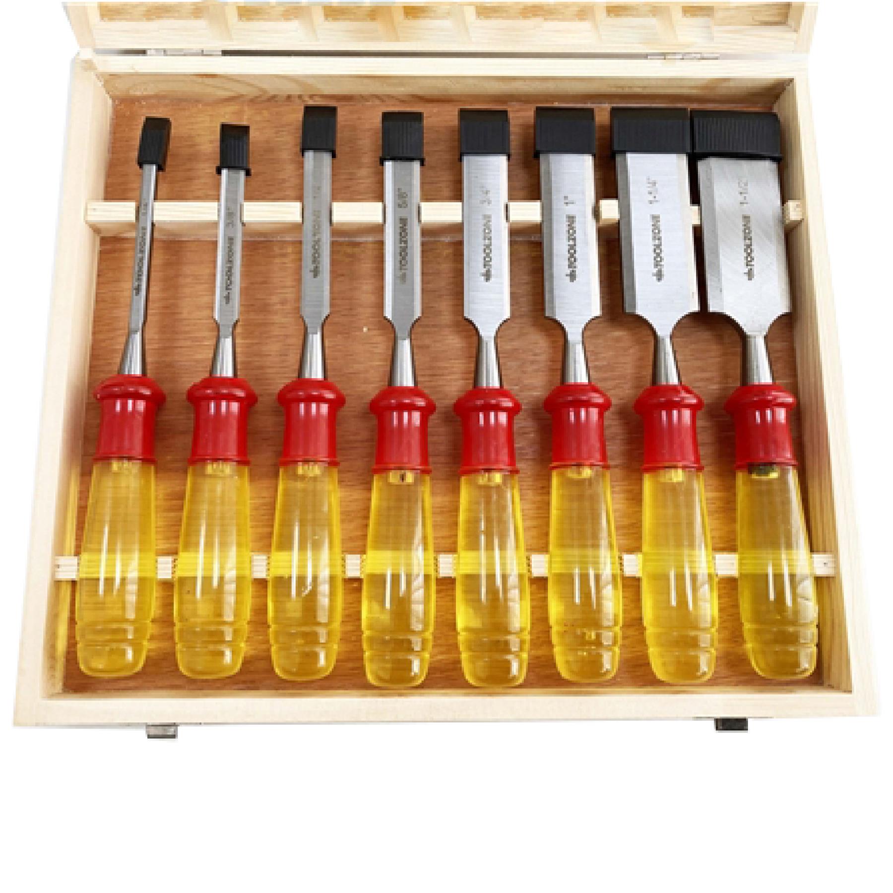 8 Pieces Wood Chisel Set Work Professional Plastic Handle Wooden Storage Case