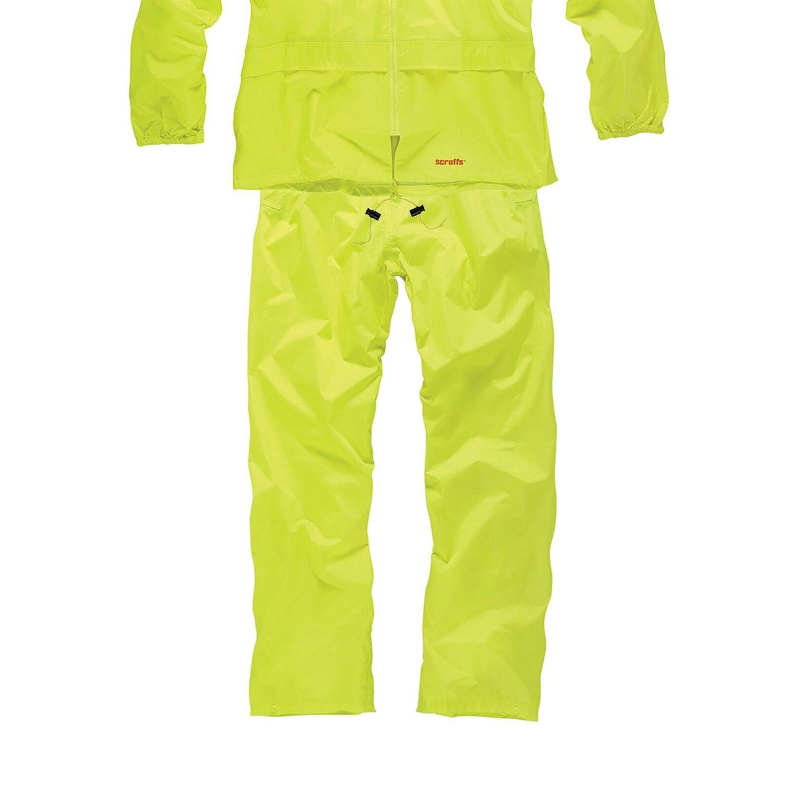 Scruffs Hi Viz High Visibility Waterproof Work Jacket Rain Coat Suit Trouser L