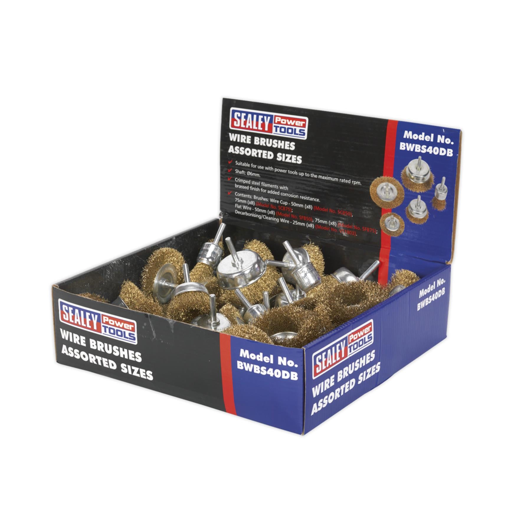 Sealey Wire Brushes Assorted Sizes Display Box of 40