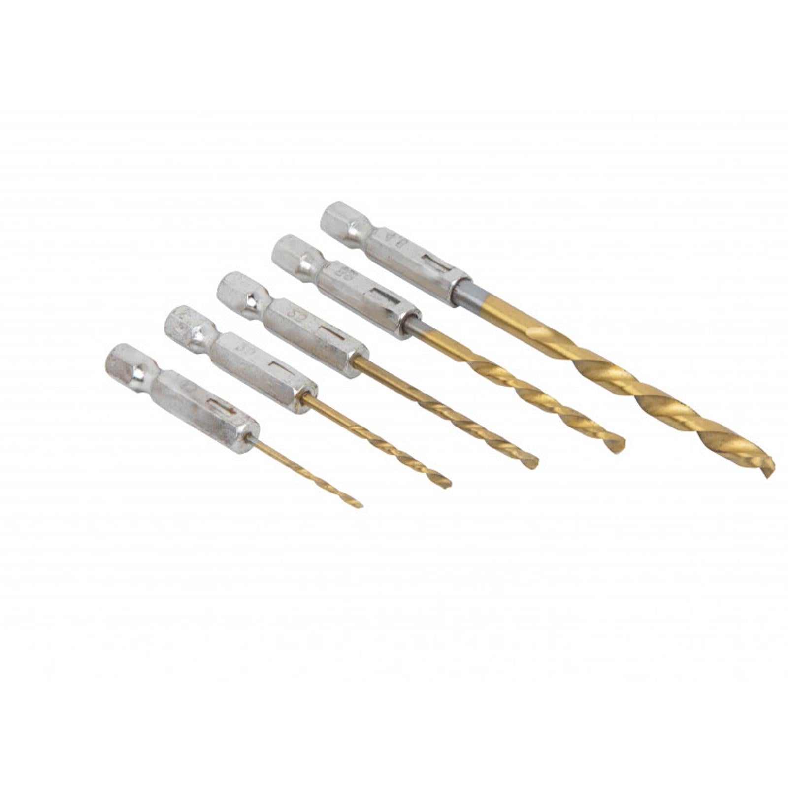BlueSpot 5pc 1/4" Hex Fitting Titanium Drill Bit Set 1.5-4.8mm For Metal Wood Fits Impact