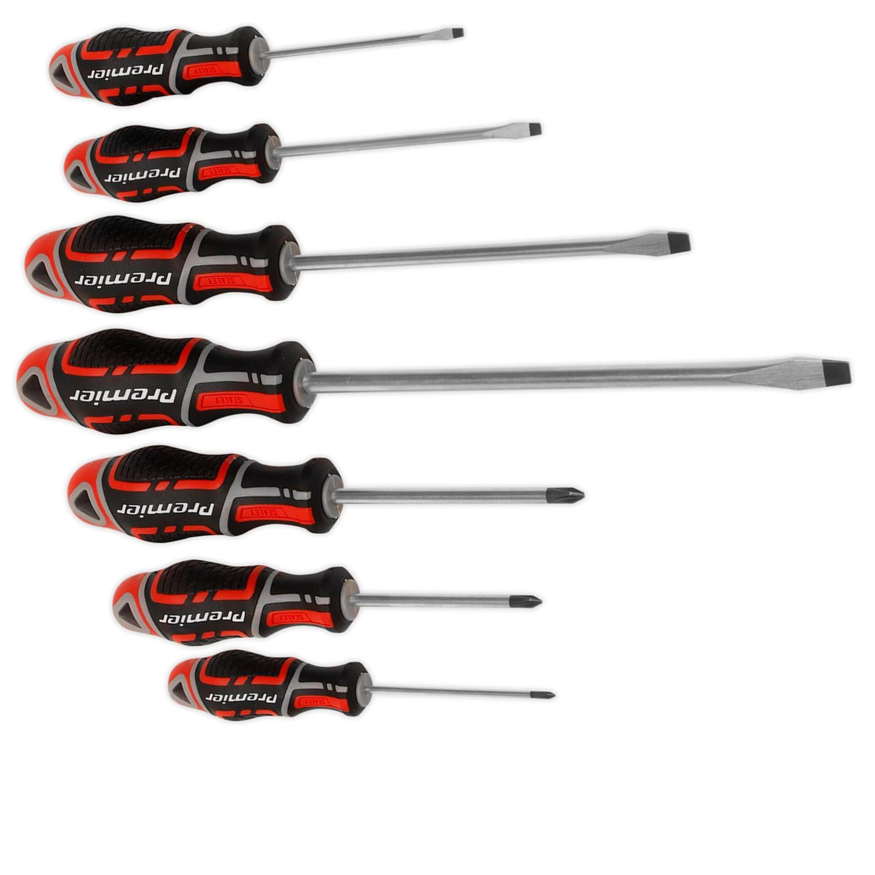 Sealey 7pc Screwdriver Set Slotted & Phillips Magnetic 75-200mm GripMax Red