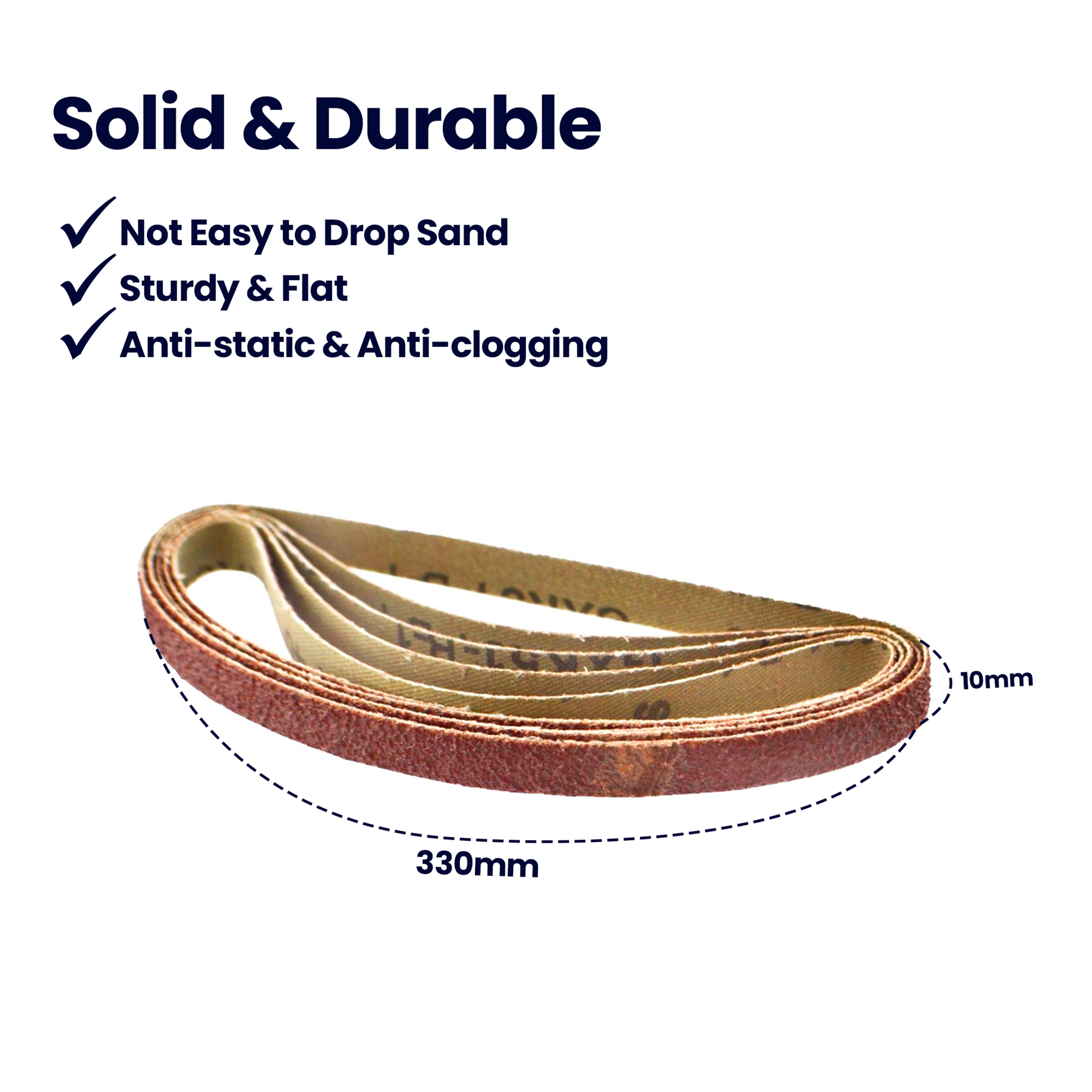 330mm x 10mm 80G Belt Power Finger File Sander Abrasive Sanding Belts 5pk
