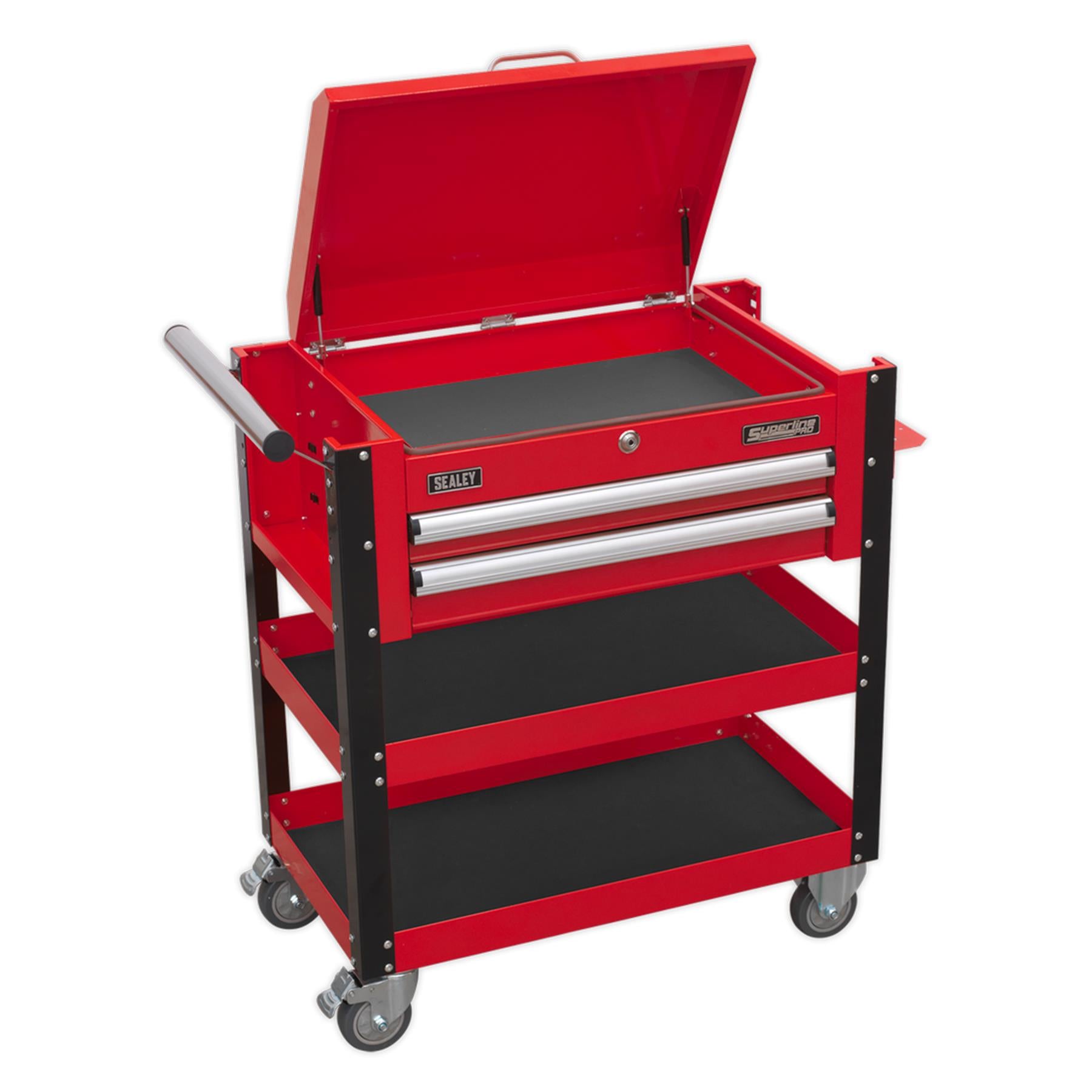 Sealey HD Mobile Tool & Parts Trolley 2 Drawer & Locking Top - Red