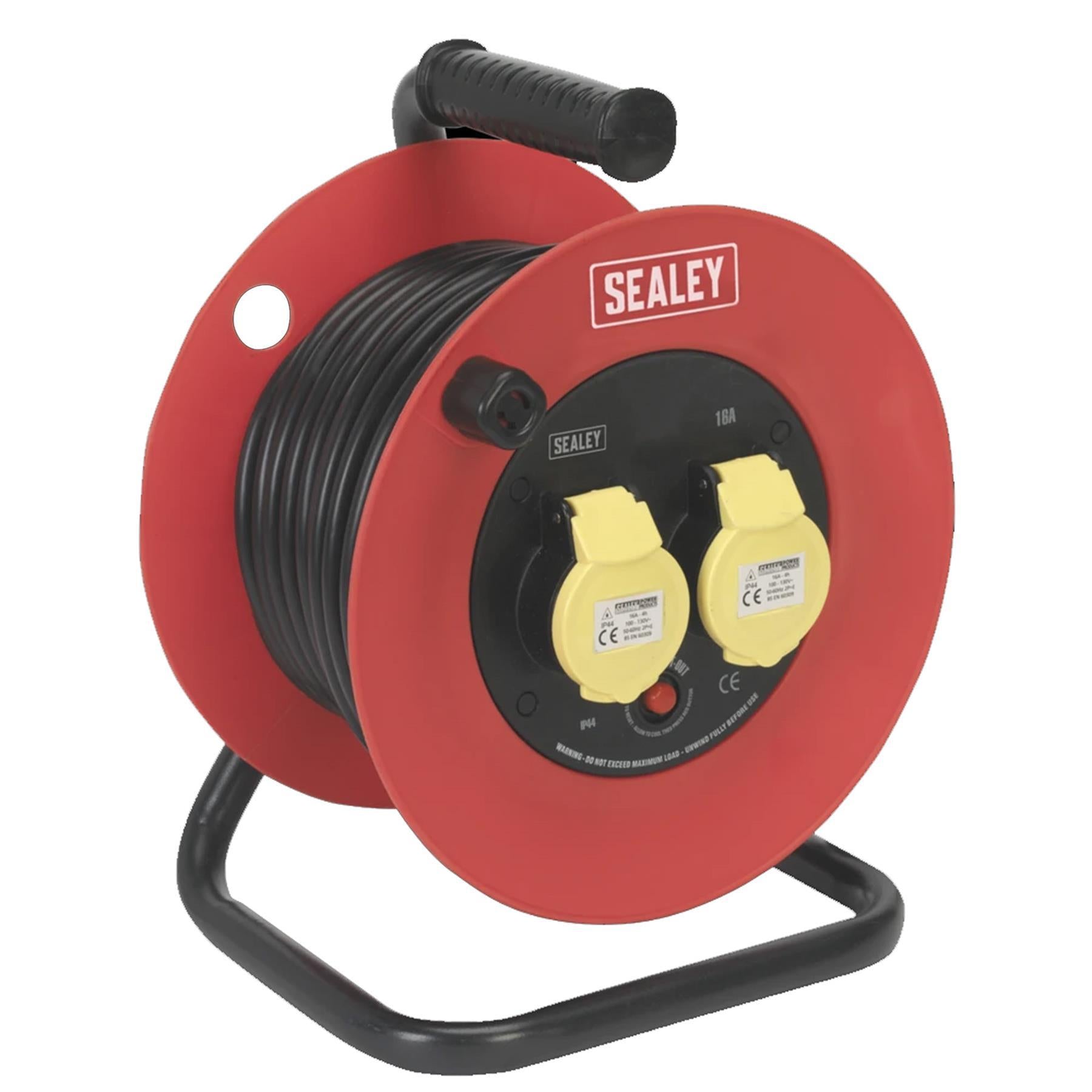 Sealey Cable Reel 25m 2 x 110V 1.5mm² Heavy-Duty Thermal Trip