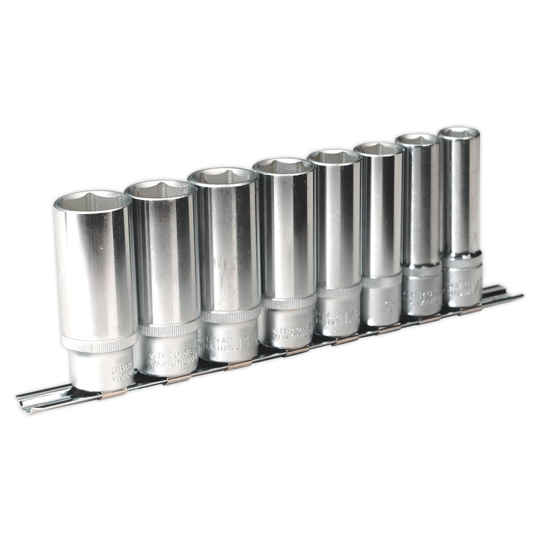 Sealey Deep Socket Set 1/2Inch Sq Drive 8pc 1/2"-15/16" 6pt WallDrive® Imperial