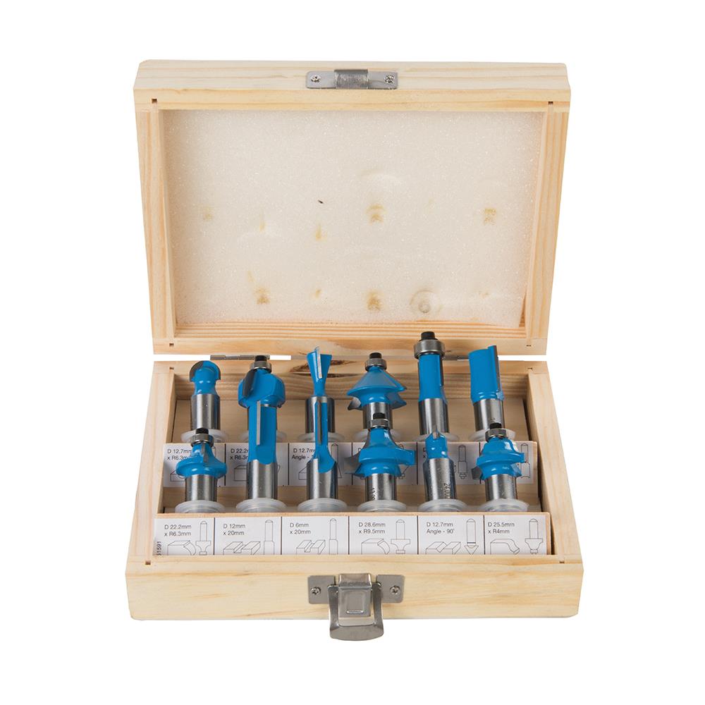 12Pce TCT Router Bit Set 12mm Striaght Grooving Dovetail Chamfer Flush Rounding