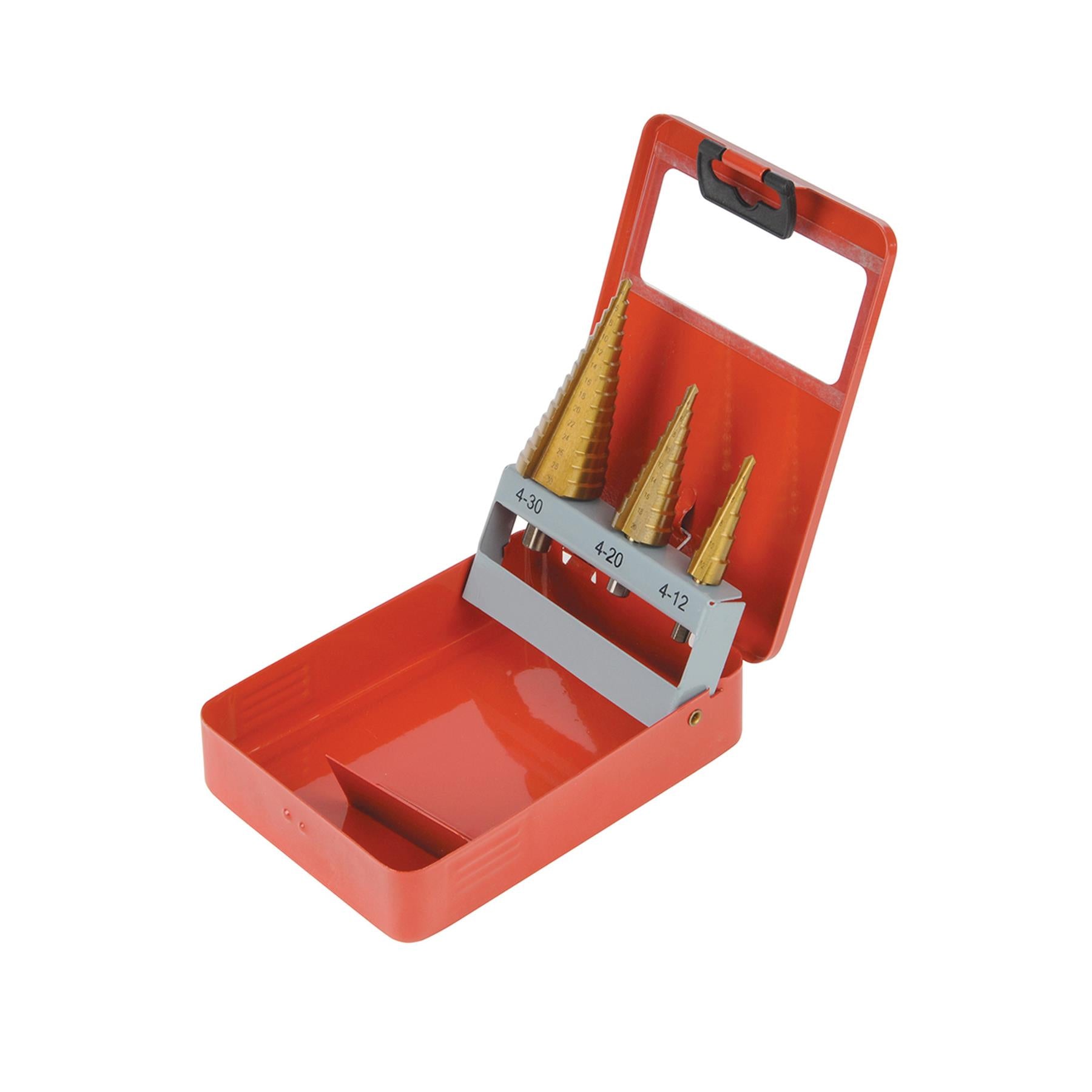 3Pce Titanium-Coated HSS Step Drill Bits Set DIY Tools With Storage Case