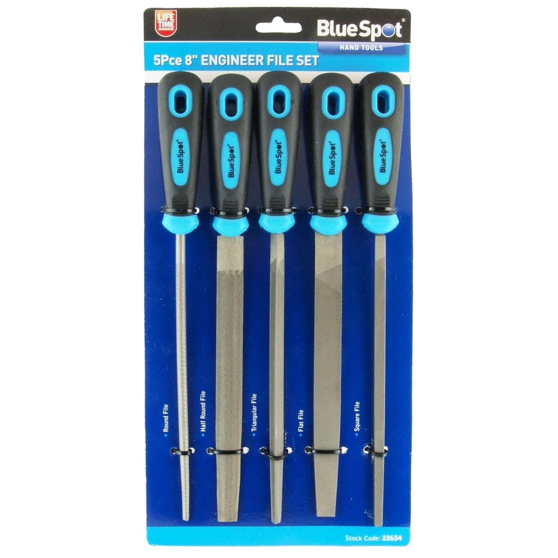 BlueSpot 5pc 200mm (8") Soft Grip Assorted Engineer Metal File Set Heavy Duty