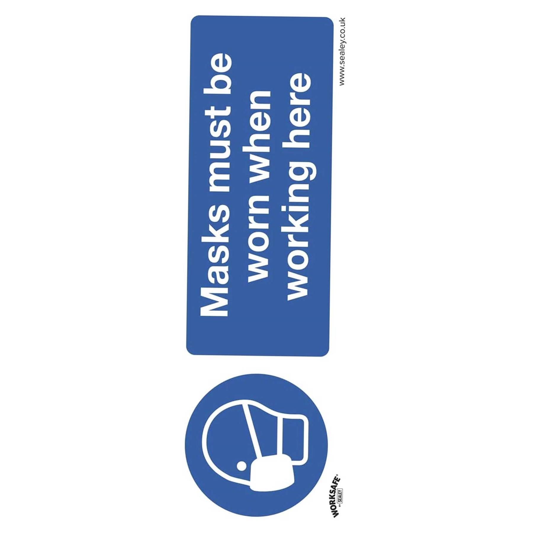 Sealey Mandatory Safety Sign - Masks Must Be Worn - Self-Adhesive Vinyl - Pack of 10