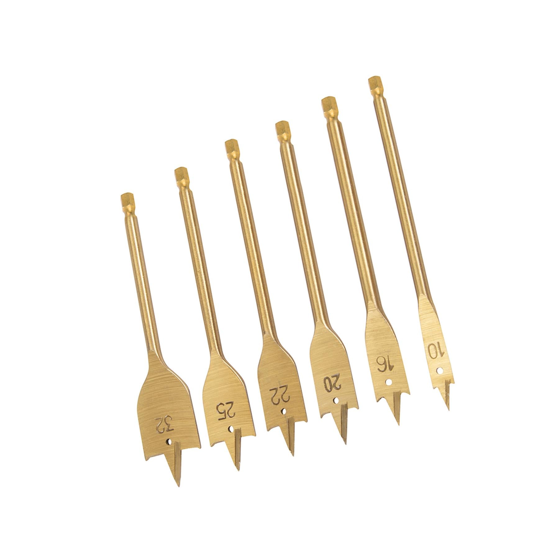 6Pce Titanium-Coated Flat Bit Set 10 - 32mm Precision Ground Point And Shoulders