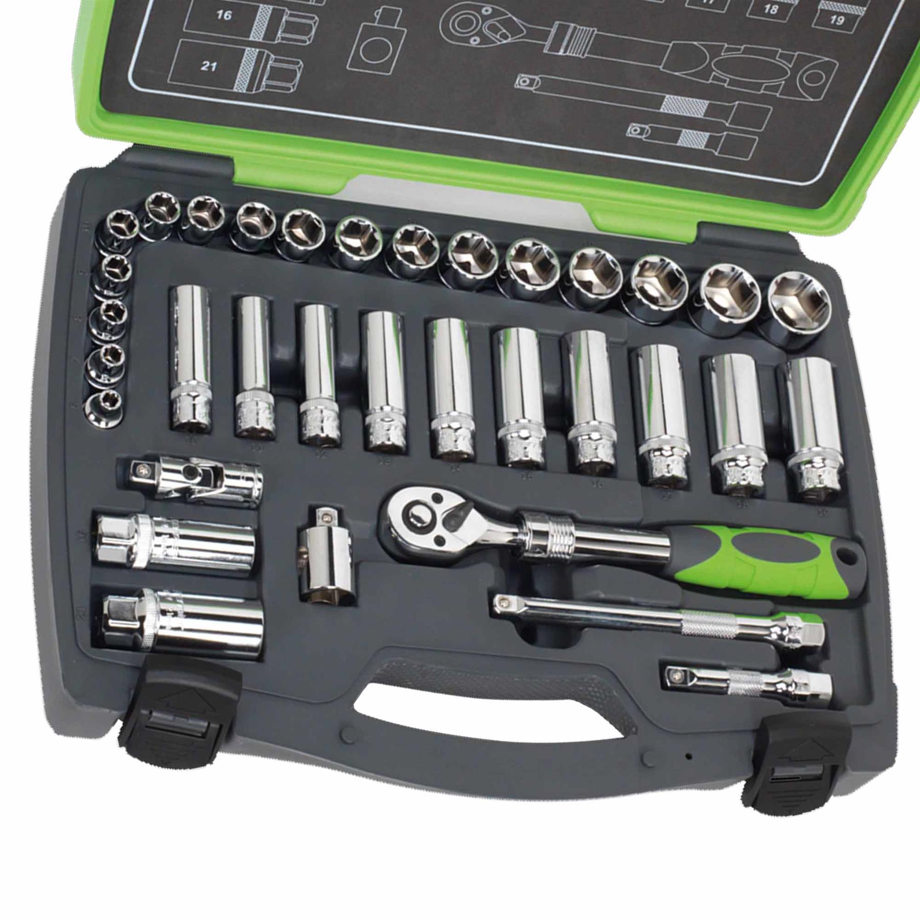 Sealey Socket Set 34pc 3/8"Sq Drive 6pt WallDrive Metric