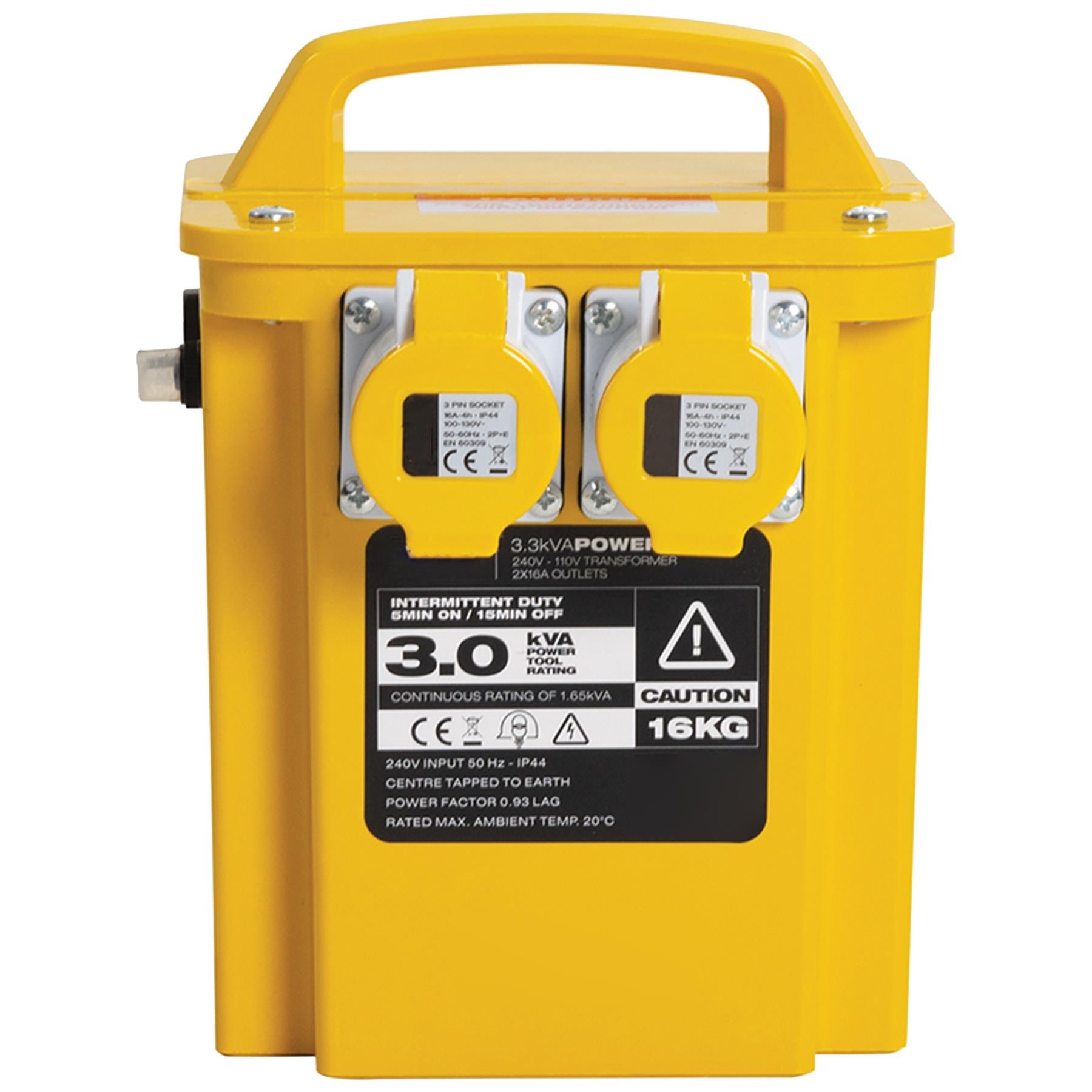 3KVA Portable Site Transformer 110v Twin Outlet 16 Amp 3000W Rubber Cable 3 Core