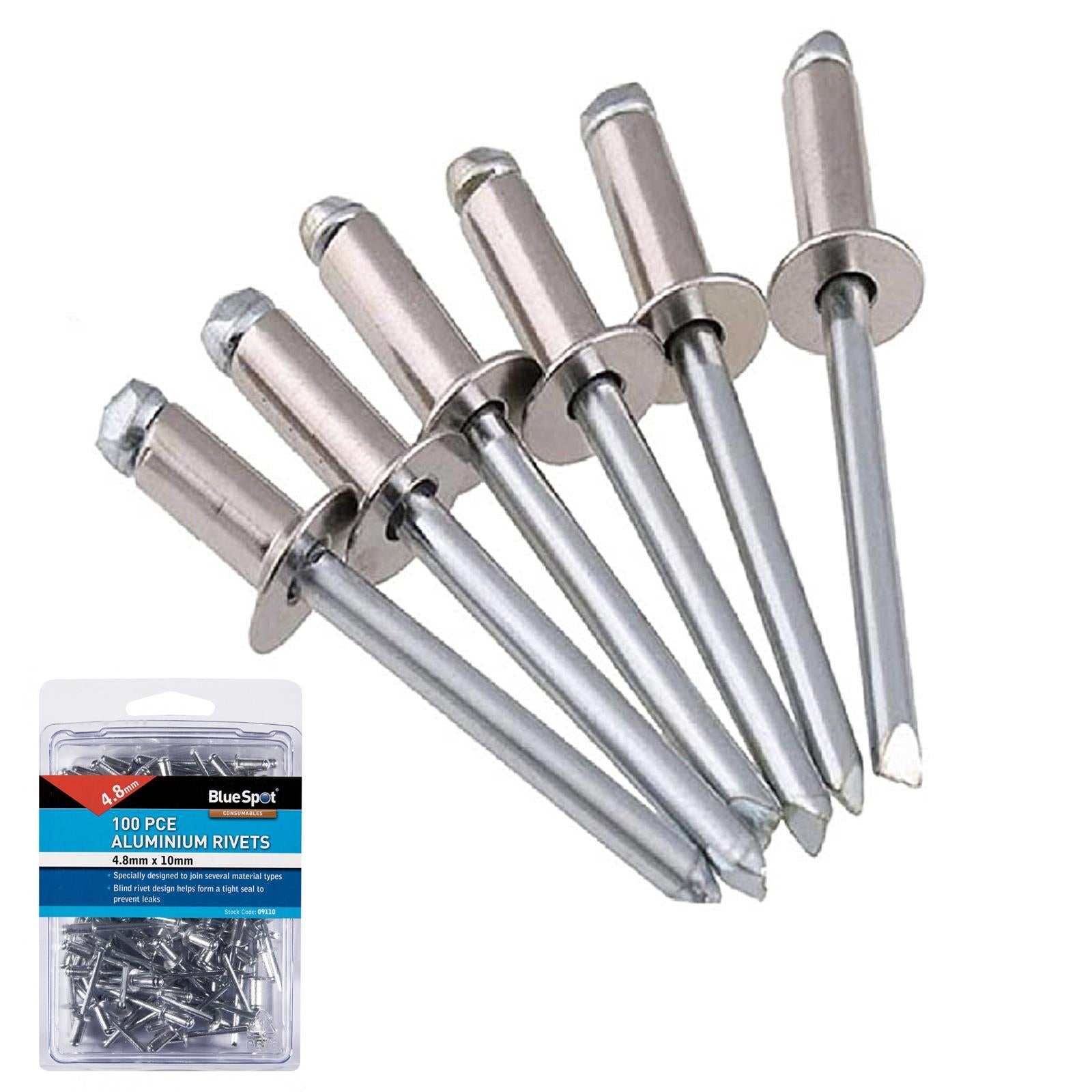 4.8mm Large Flange Open Aluminium Pop Rivets Wide Blind Rivet Length Bluespot