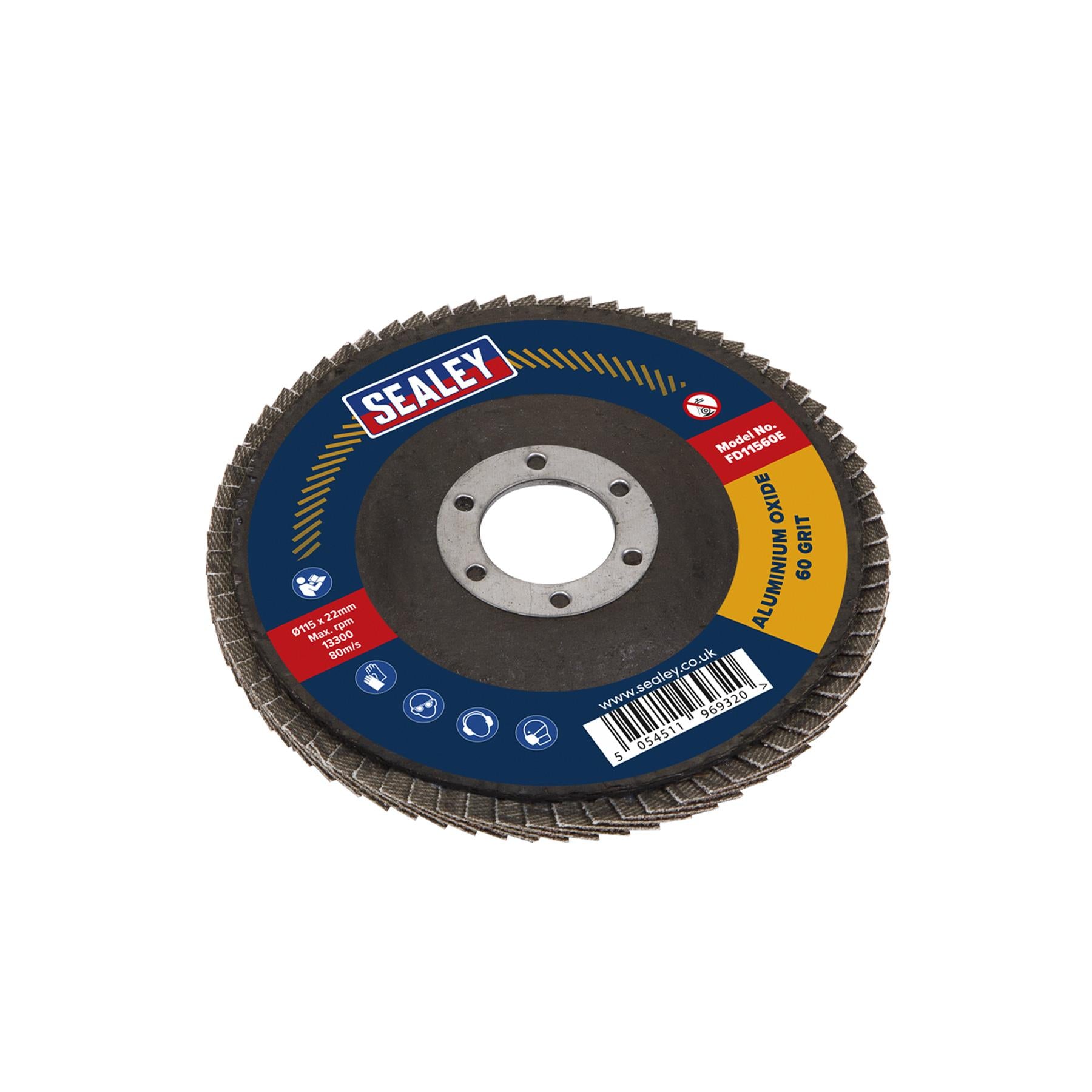 Sealey Flap Disc Aluminium Oxide Ø115mm Ø22mm Bore 60Grit