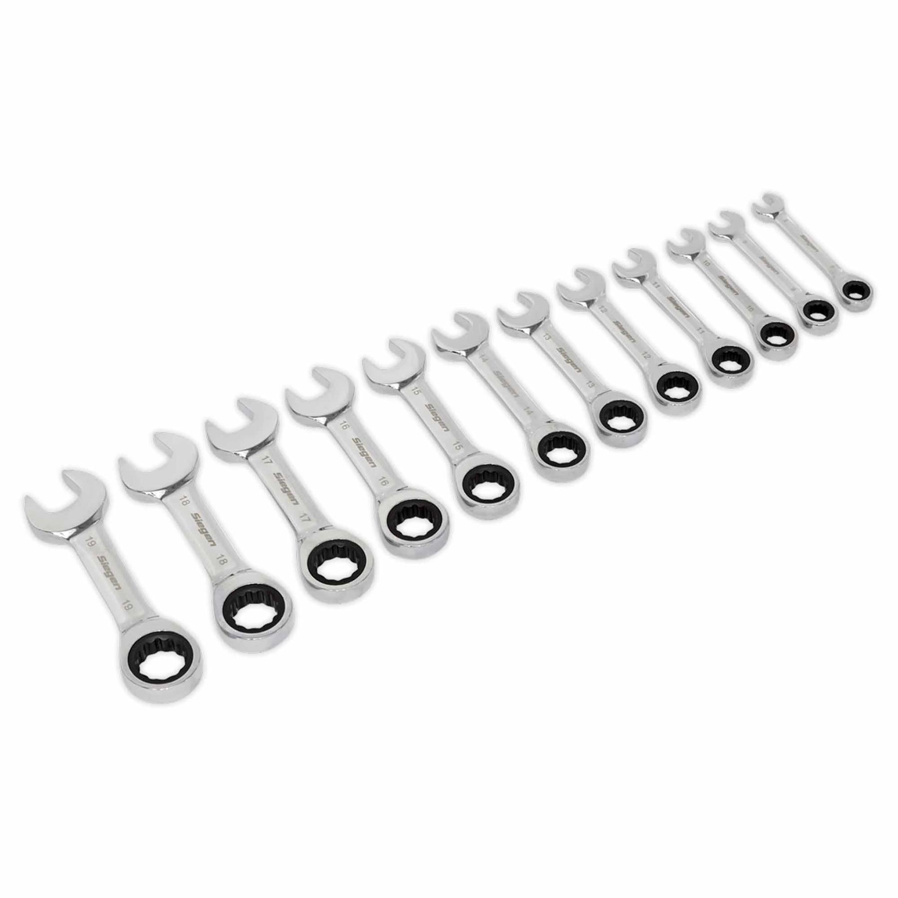 Sealey Stubby Ratchet Combination Spanner Set 12pc Metric