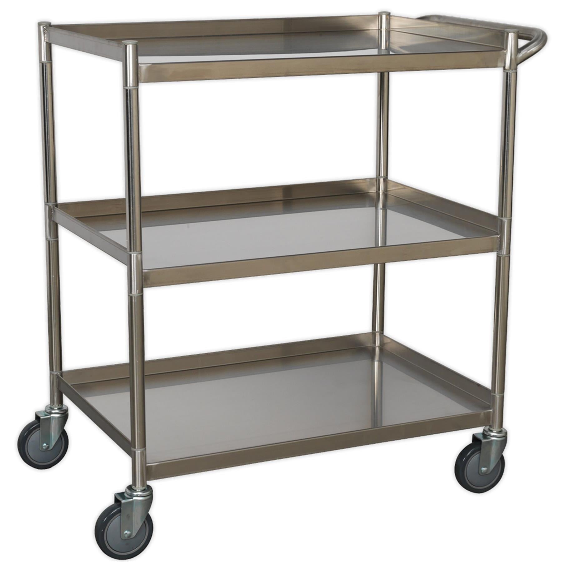 Sealey Workshop Trolley 3-Level Stainless Steel 30kg capacity shelves.