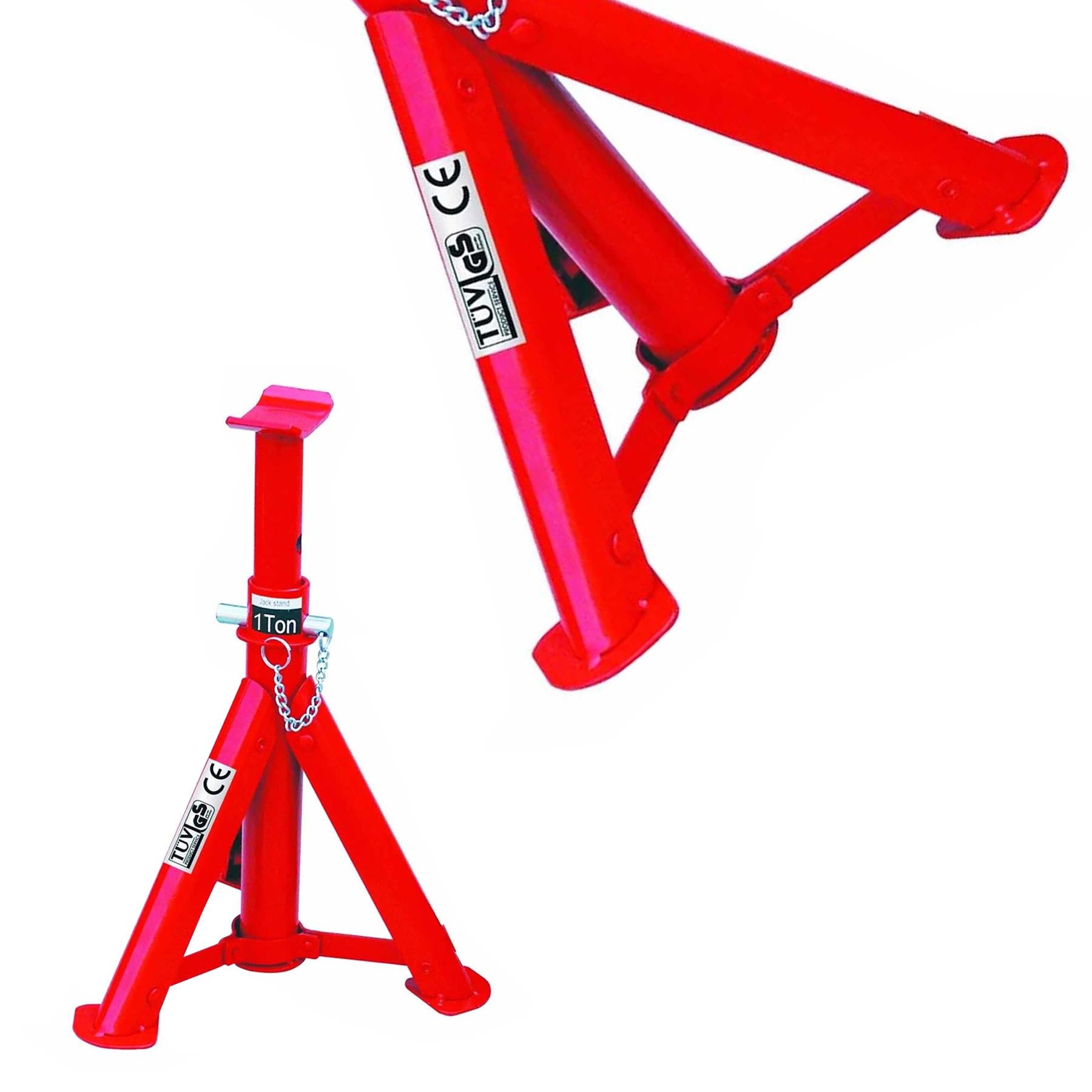 Heavy Duty Hilka 2 Ton Tonne Folding Axle Stand Stands Jack In Red Pair 82420040