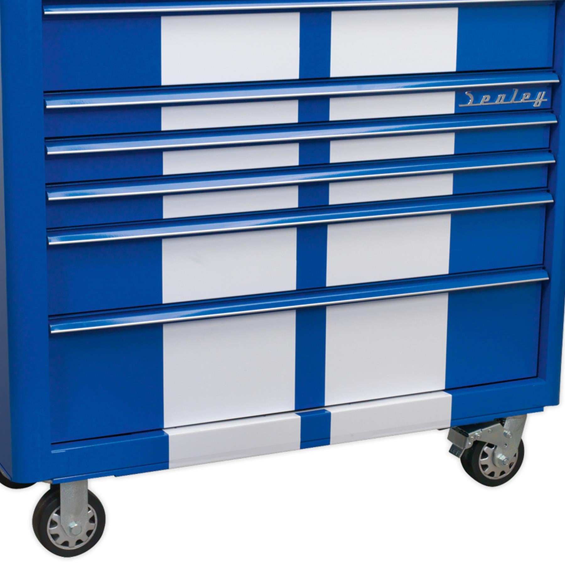 Sealey Rollcab 6 Drawer Wide Retro Style - Blue with White Stripes