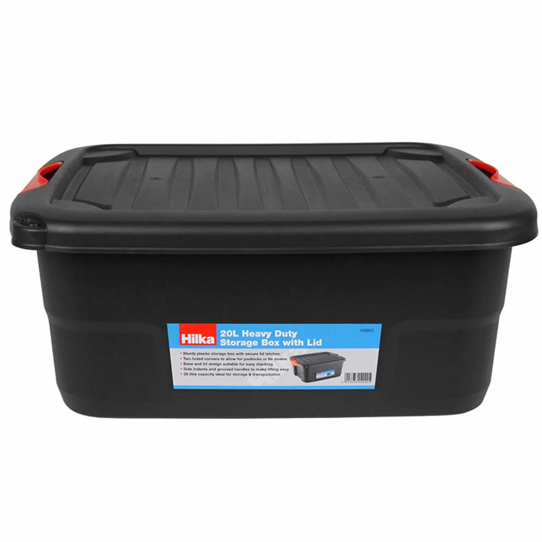 20L Heavy Duty Storage Box with Lid & Latches Plastic Holes for Padlock Tie Down