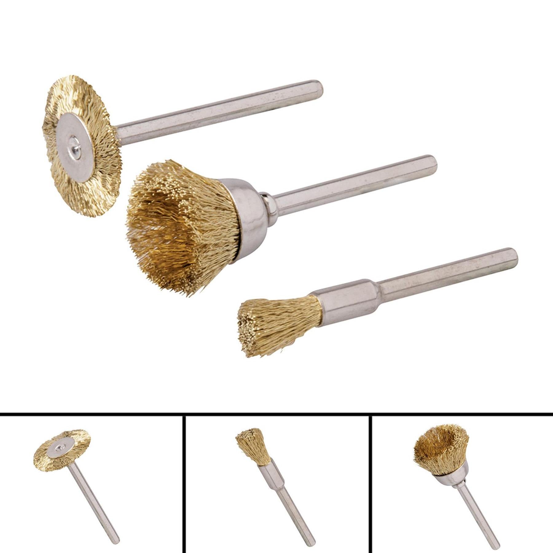 3Pc Rotary Tool Brass Wire Brush Set - 5, 15, 20mm Dia Soft Brass Wire Cleaning
