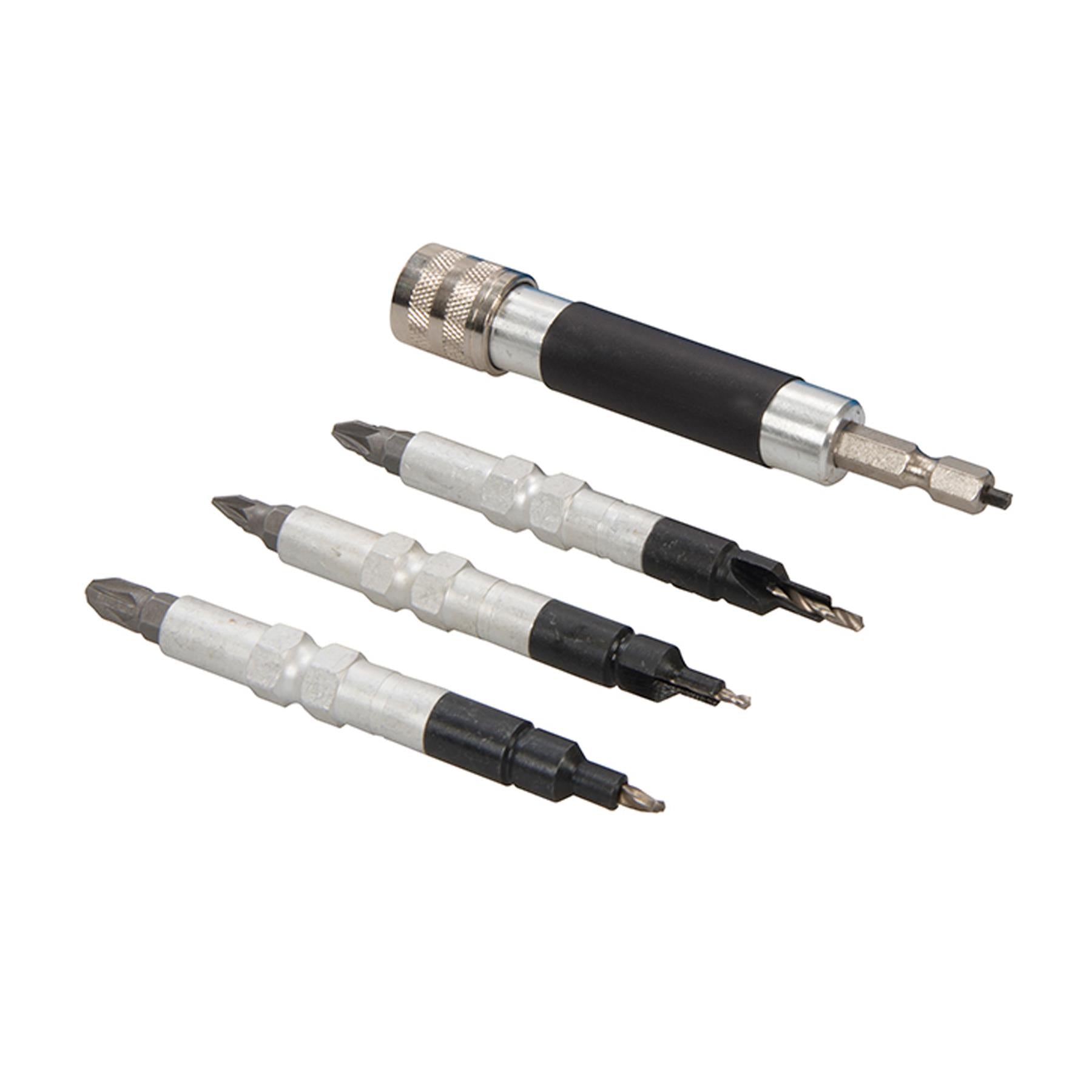 4Pce Quick-Flip Driver Set Large Drill Pilot, Clearance & Countersink In One