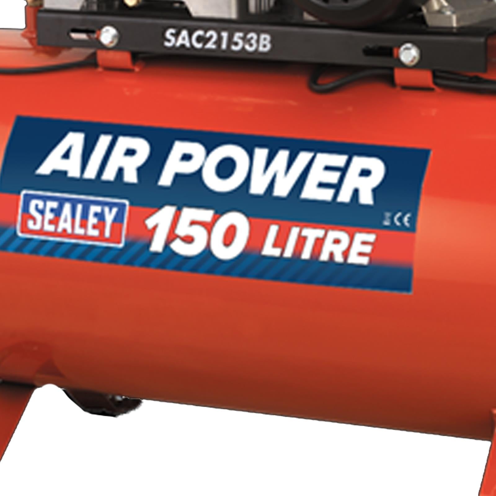 Sealey Compressor 150L Belt Drive 3hp with Cast Cylinders-SAC1153B