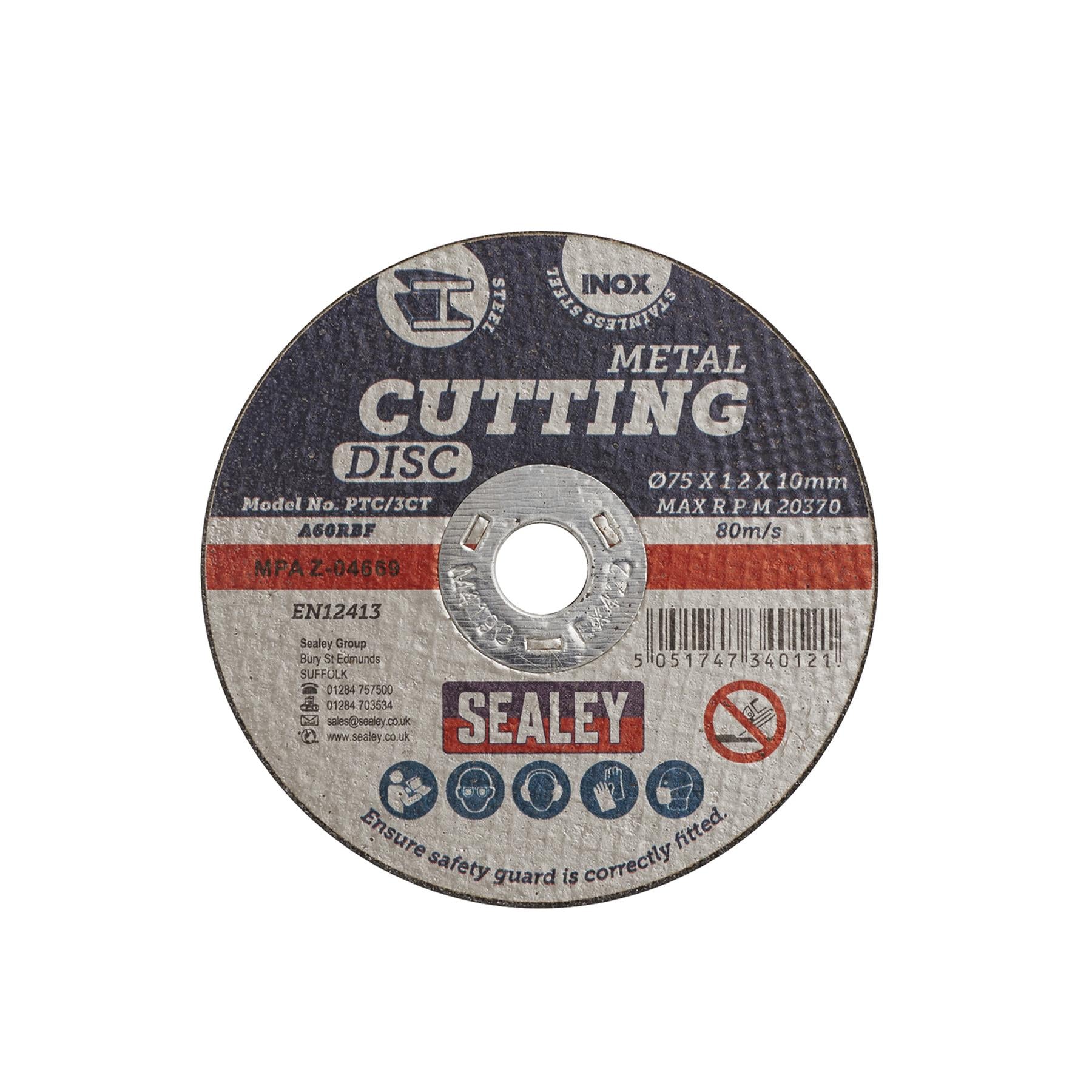 Sealey Cutting Disc Ø75 x 1.2mm 10mm Bore For Stainless Steel