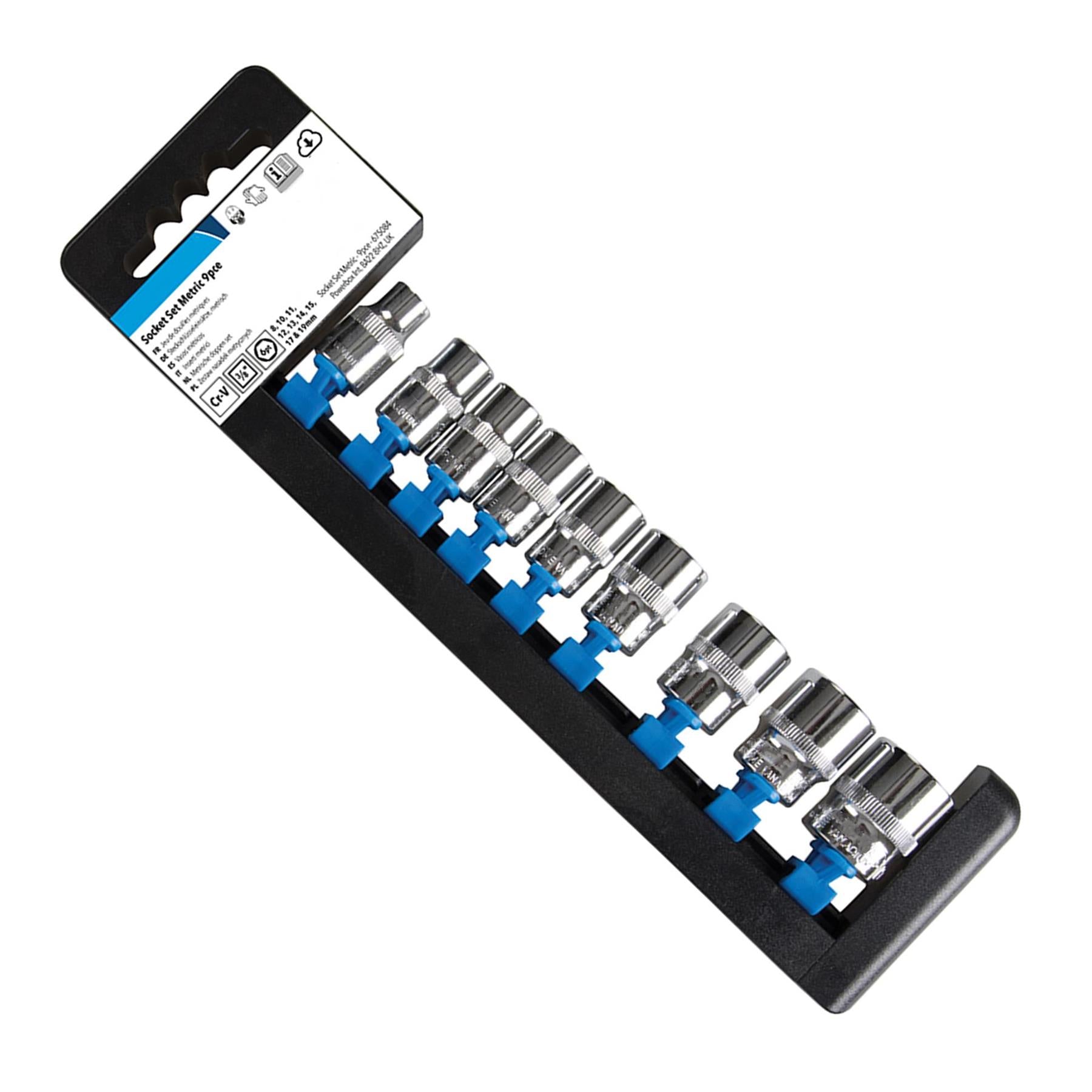 9 Pce Socket Set 3/8" Drive Metric 8mm - 19mm Mechanics Garage DIY Tool Set