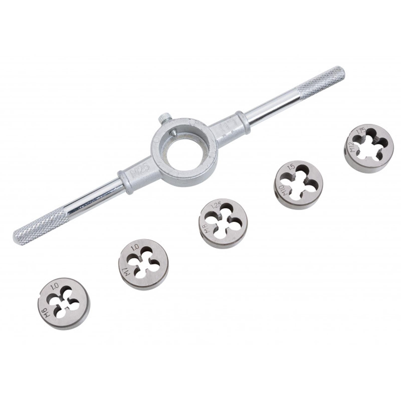 BlueSpot Die Set with Holder 6pc M6-M12 Thread Repair Alloy Steel Cutting Threads