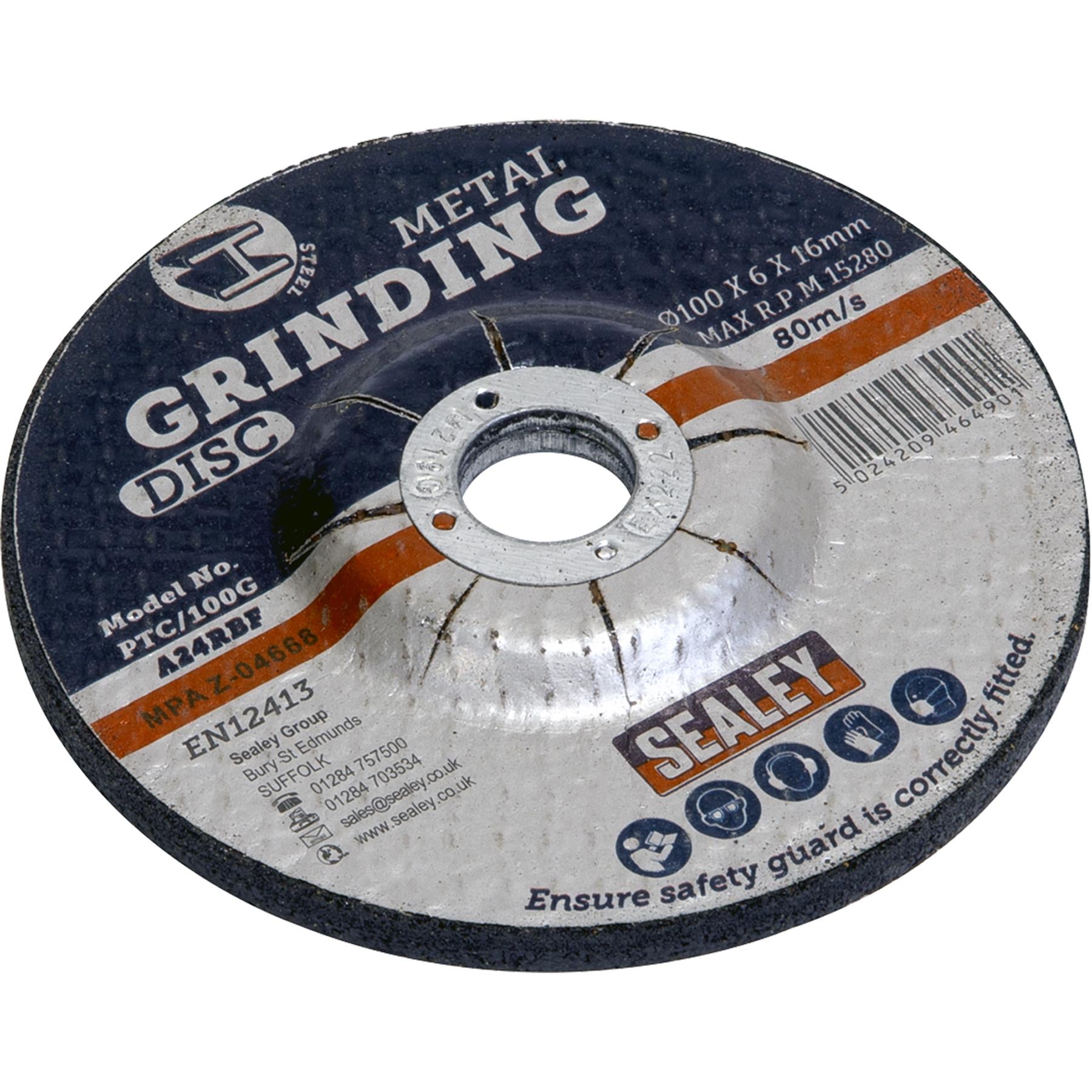 Sealey Grinding Disc 100 x 6mm 16mm Bore PTC/100G