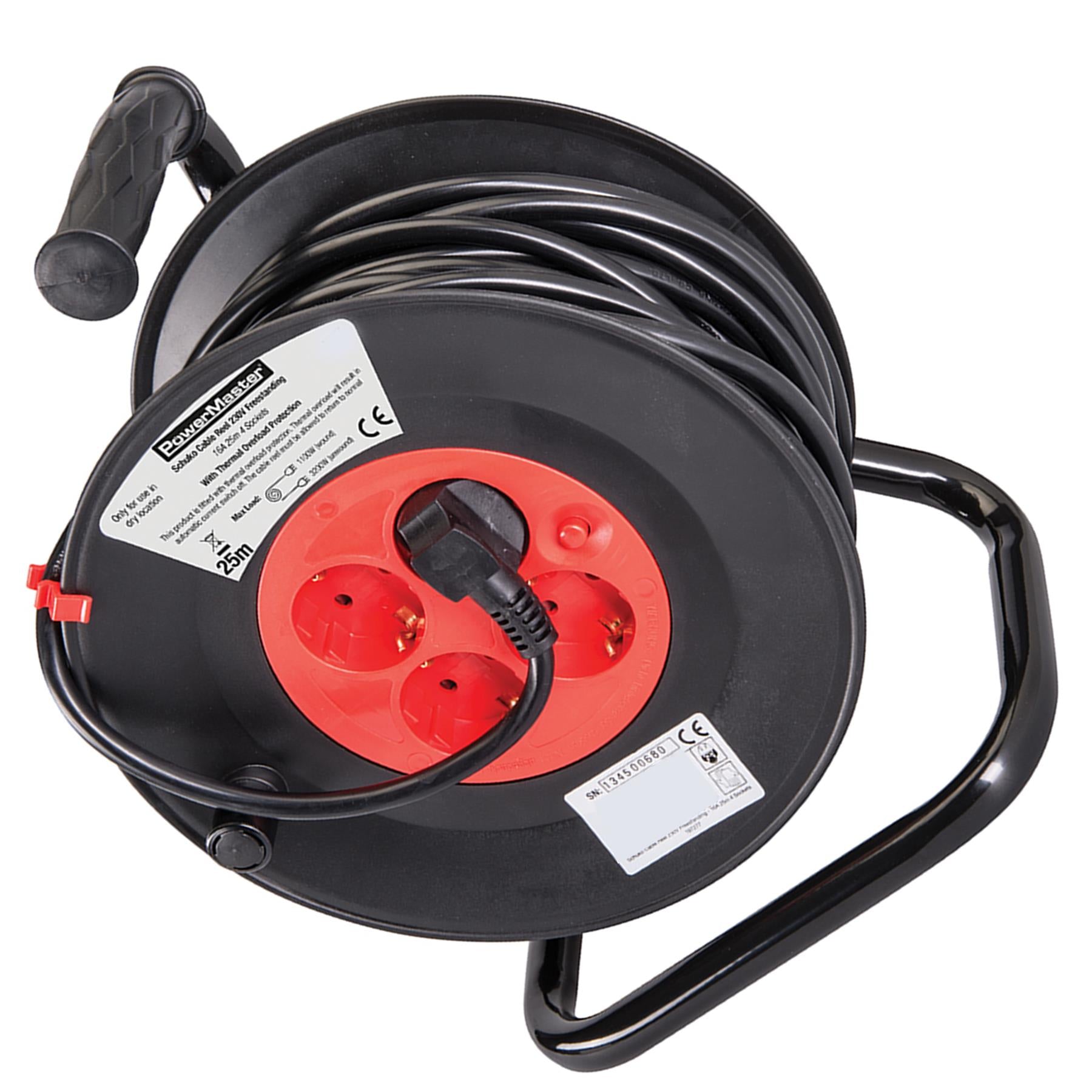 Cable Reel 4 Sockets 230V 16A 25M Electric DIY 25M Long, 3X1.5mm2 Conductor Area