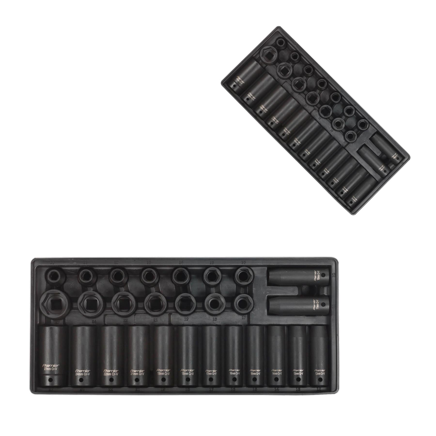 Sealey Tools Tool Tray DEEP & STANDARD Impact Socket Set 28pce 1/2 Drive Metric