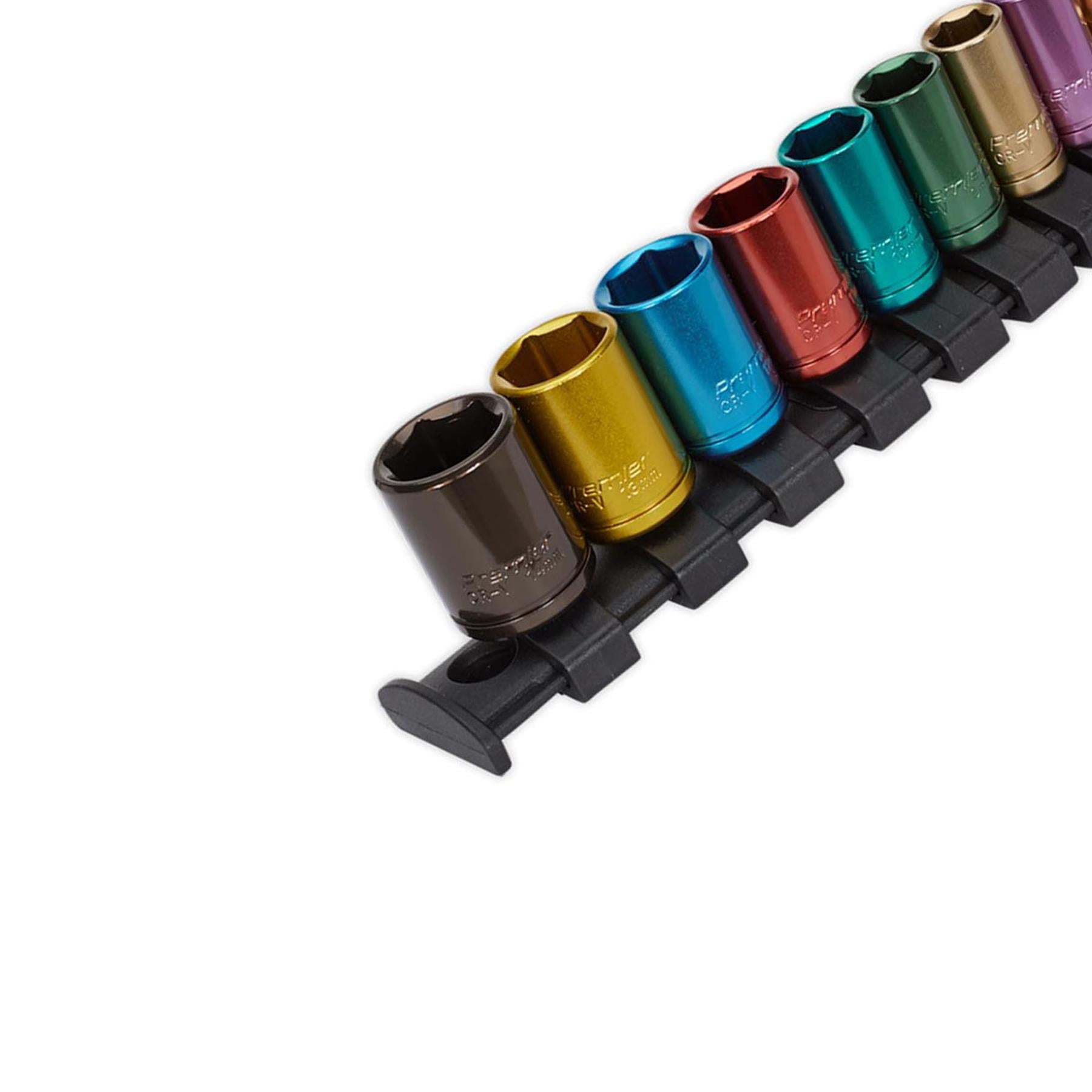 Sealey 13pc Multi Coloured Socket Set 4mm - 14mm 6pt Set 1/4" Sq Drive