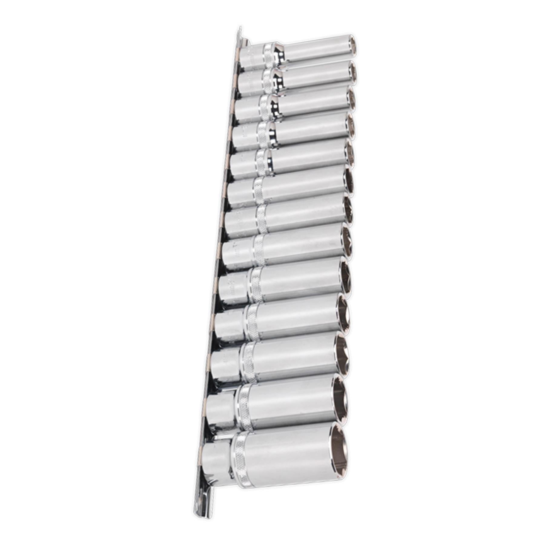 Sealey Deep Lock-On Socket Set 1/2" Sq Dr 13pc 10-24mm 6pt Metric Long Reach