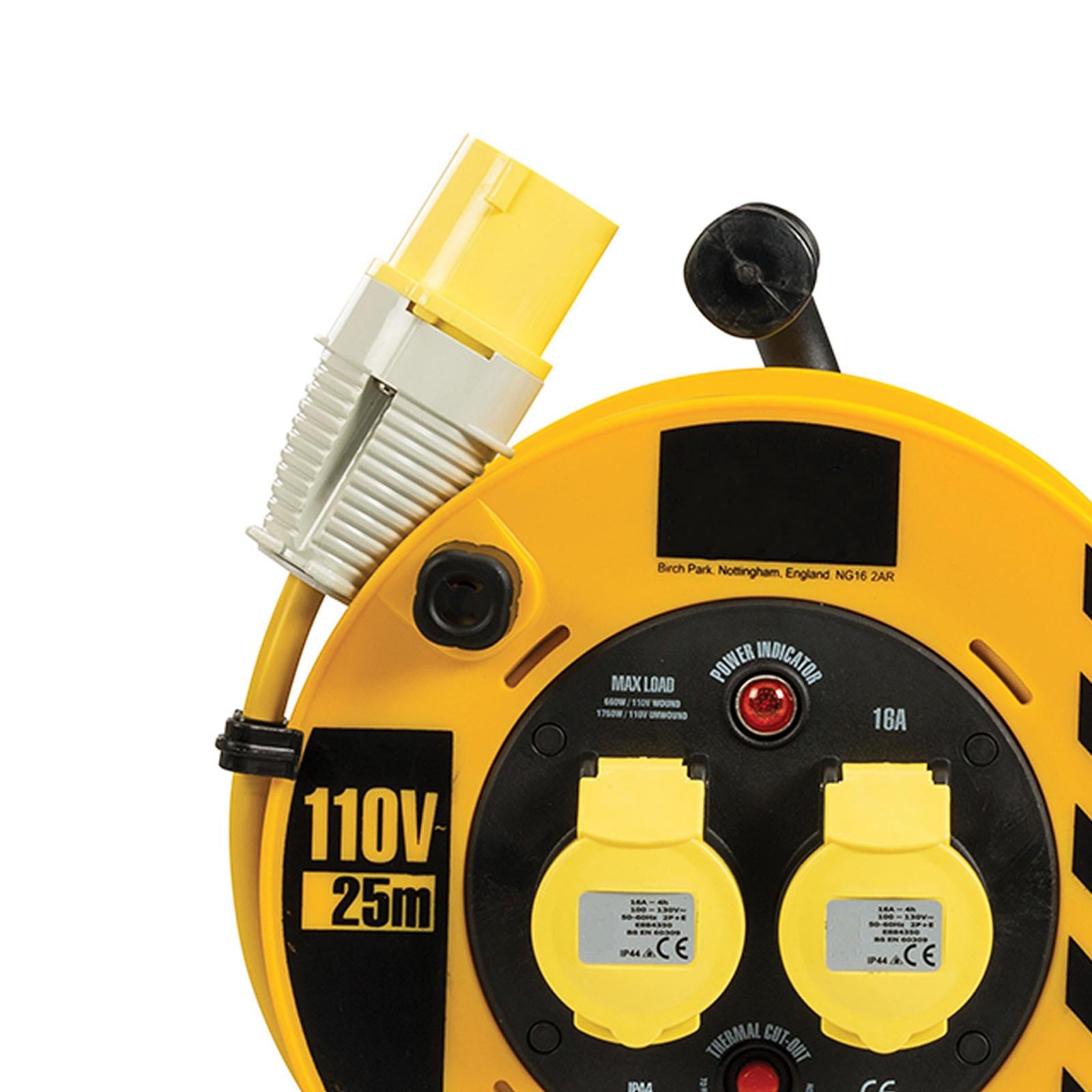 110V 16A Industrial Cable Reel 25m 2 Way Lightweight Strong Steel 3-Core Cable