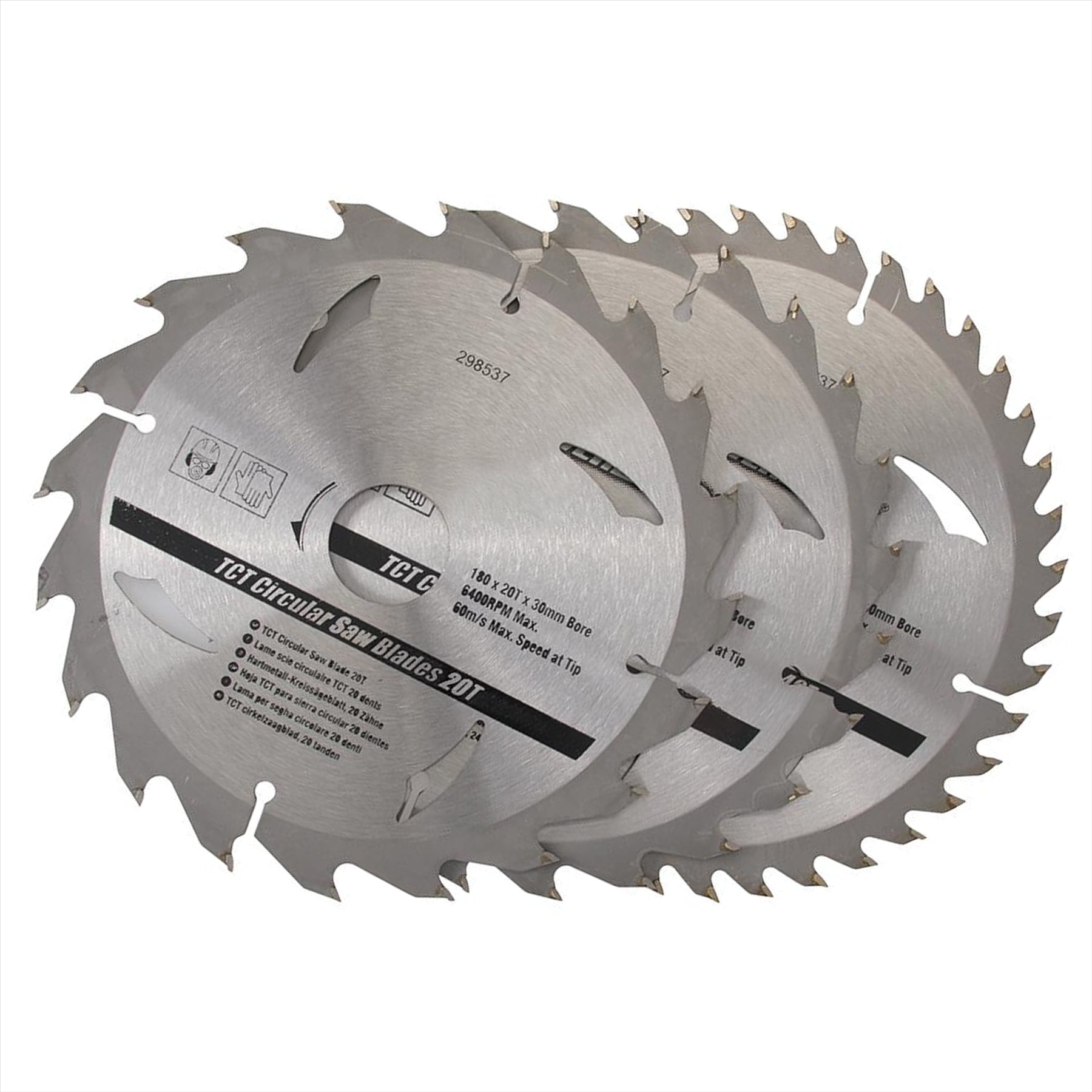 3 Piece TCT Circular Saw Blade Set 180 x 30 - 20, 16mm Rings