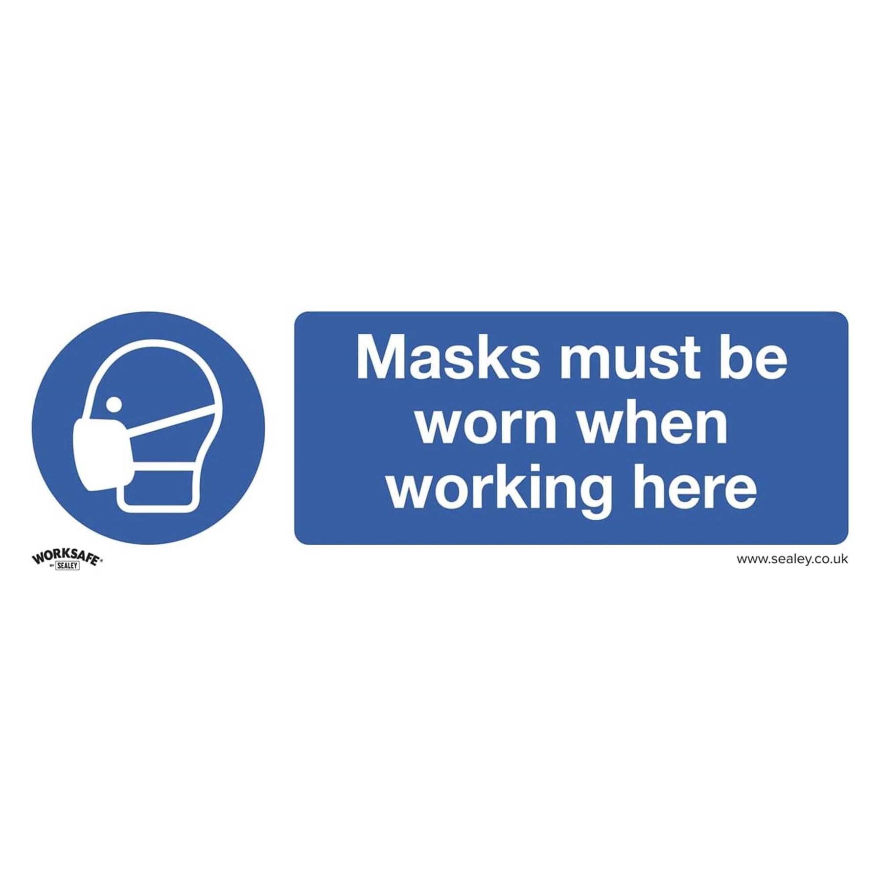 Sealey Mandatory Safety Sign - Masks Must Be Worn - Rigid Plastic - Pack of 10
