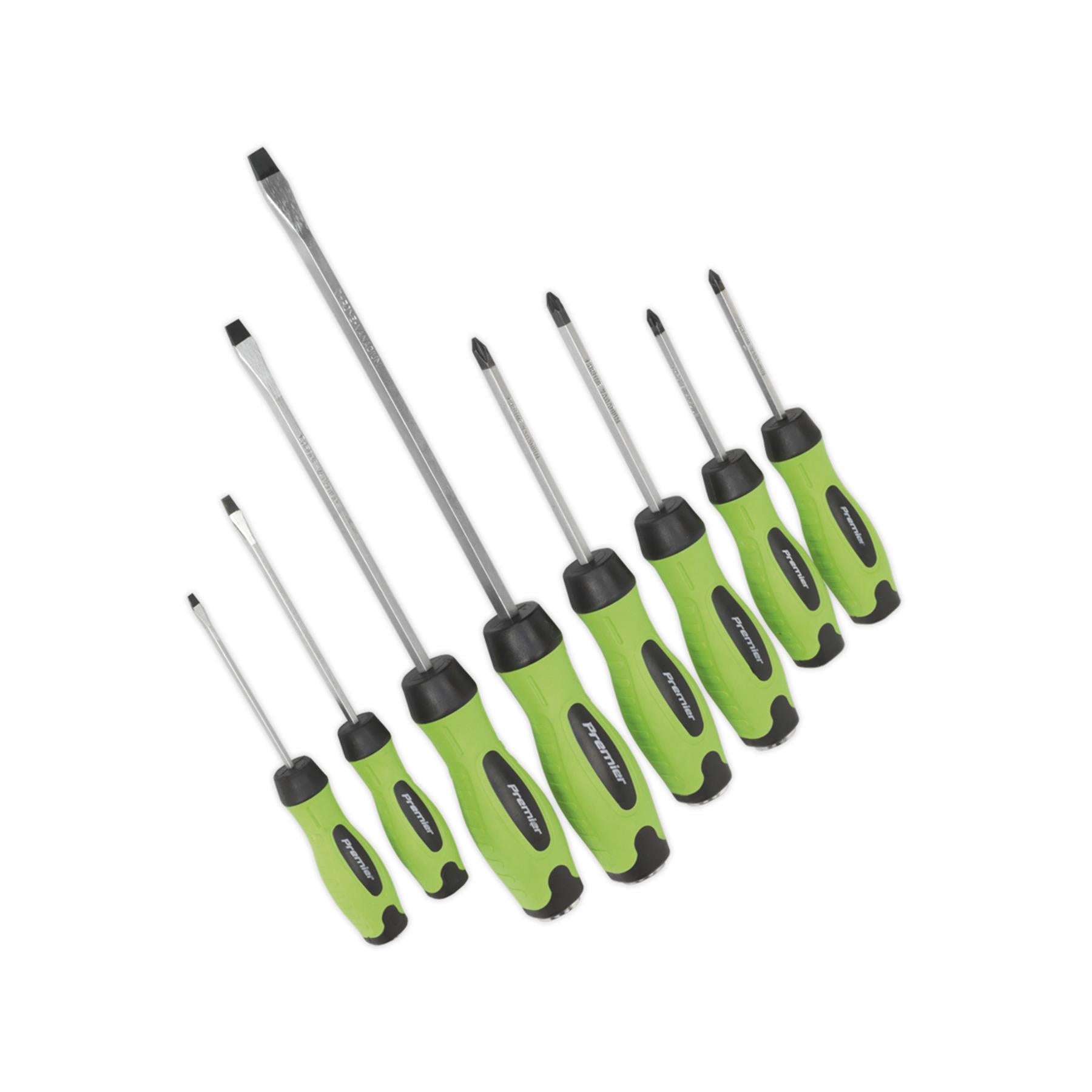 Sealey Screwdriver Set 8pc Hammer-Thru Hi-Vis Green