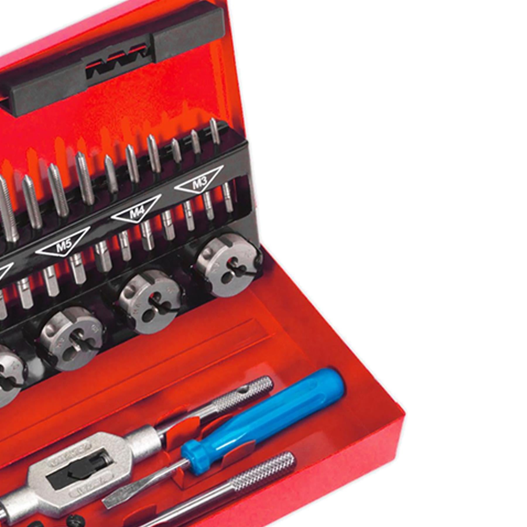 Sealey 32pc Metric Tap and Die Set Split Dies Alloy Steel M3 - M12