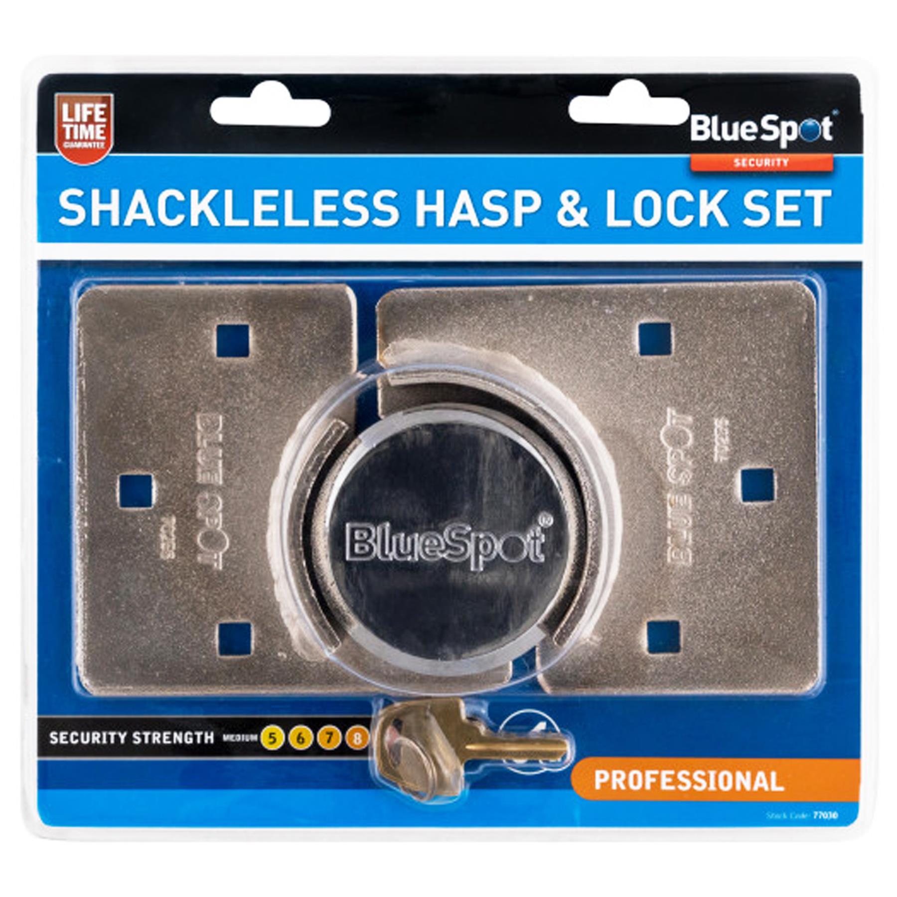 BlueSpot Van Lock Garden Shed 73mm Security Padlock Hasp Set Chrome Plated
