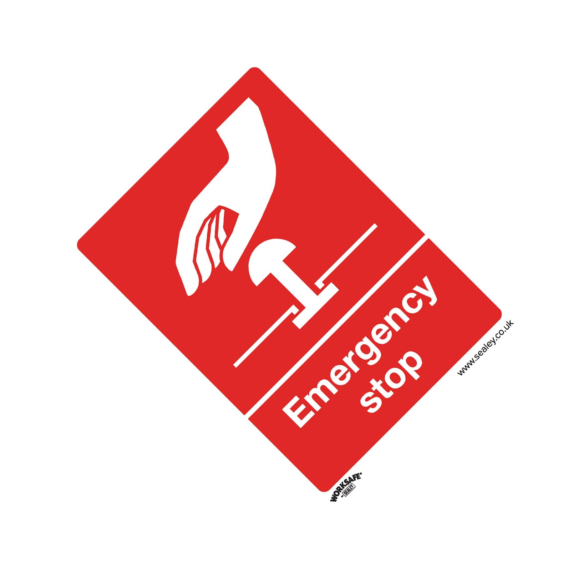 Sealey Safety Sign - Emergency Stop - Rigid Plastic - Pack of 10