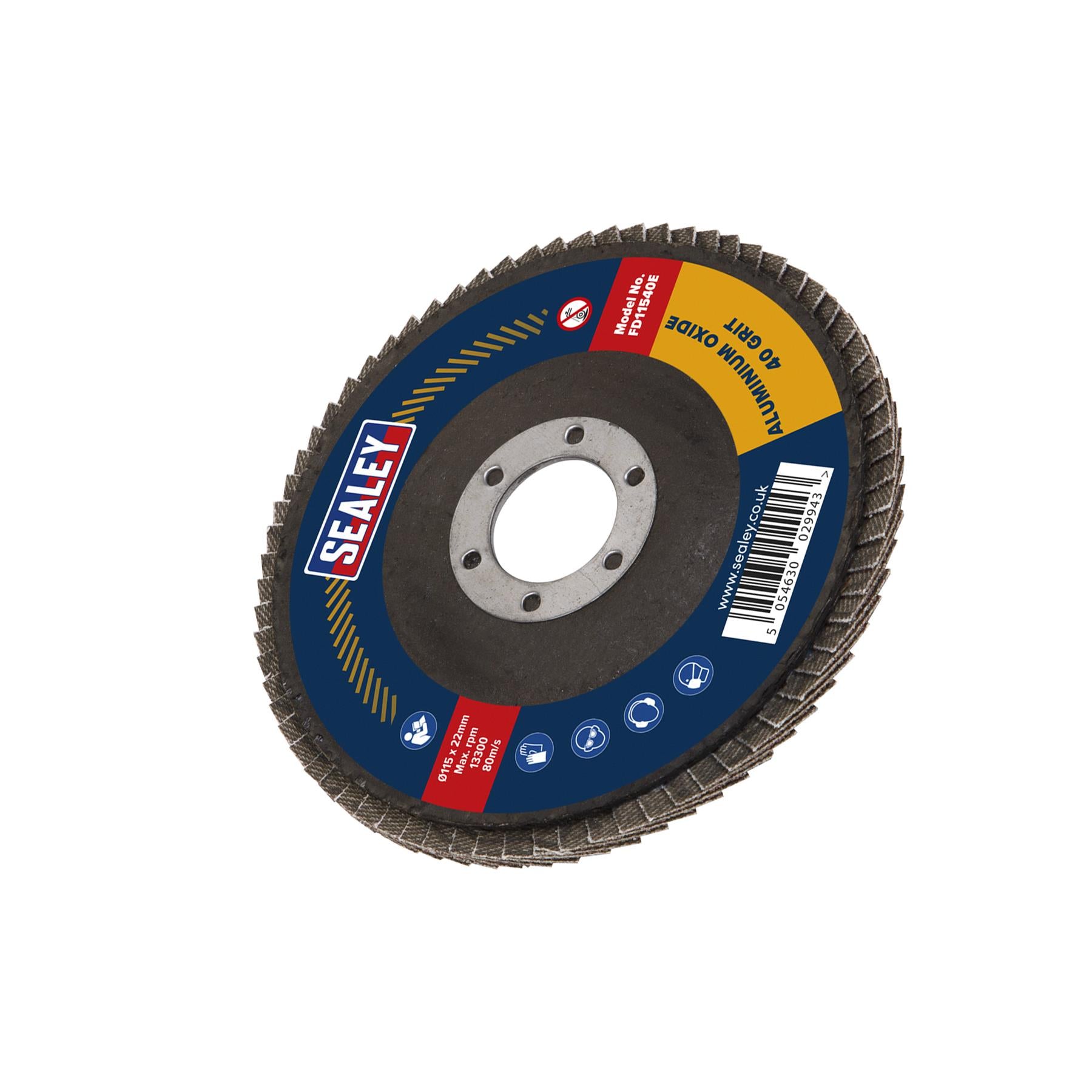 Sealey Flap Disc Aluminium Oxide Ø115mm Ø22mm Bore 40Grit